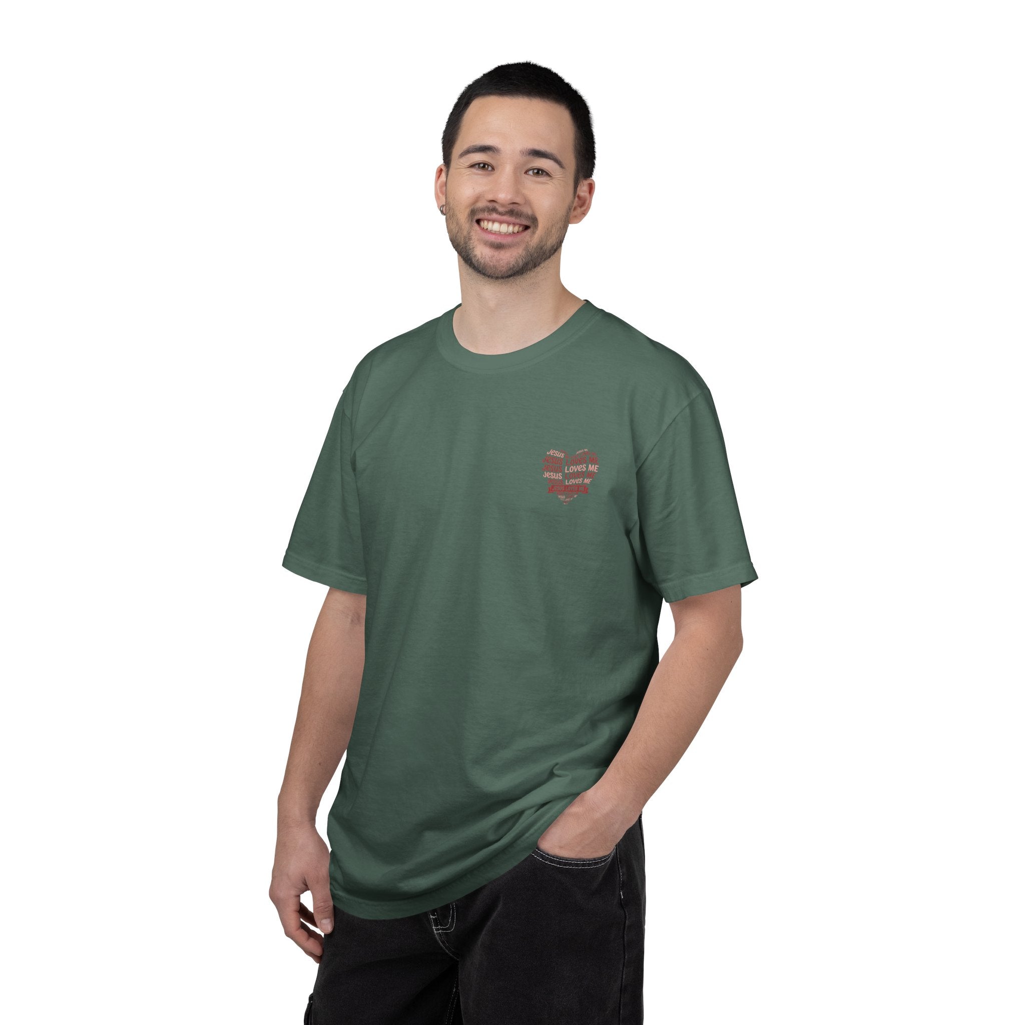 Jesus Loves Me Heart Garment-Dyed T-Shirt – Christian Faith Tee | Vintage Style Inspirational Shirt