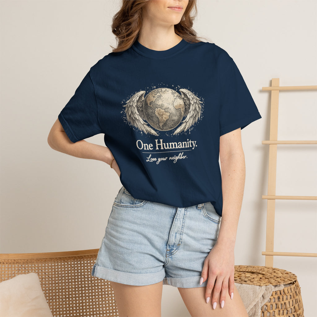 One Humanity T-Shirt – “One Humanity. Love Your Neighbor.” Earth Wings Graphic Tee