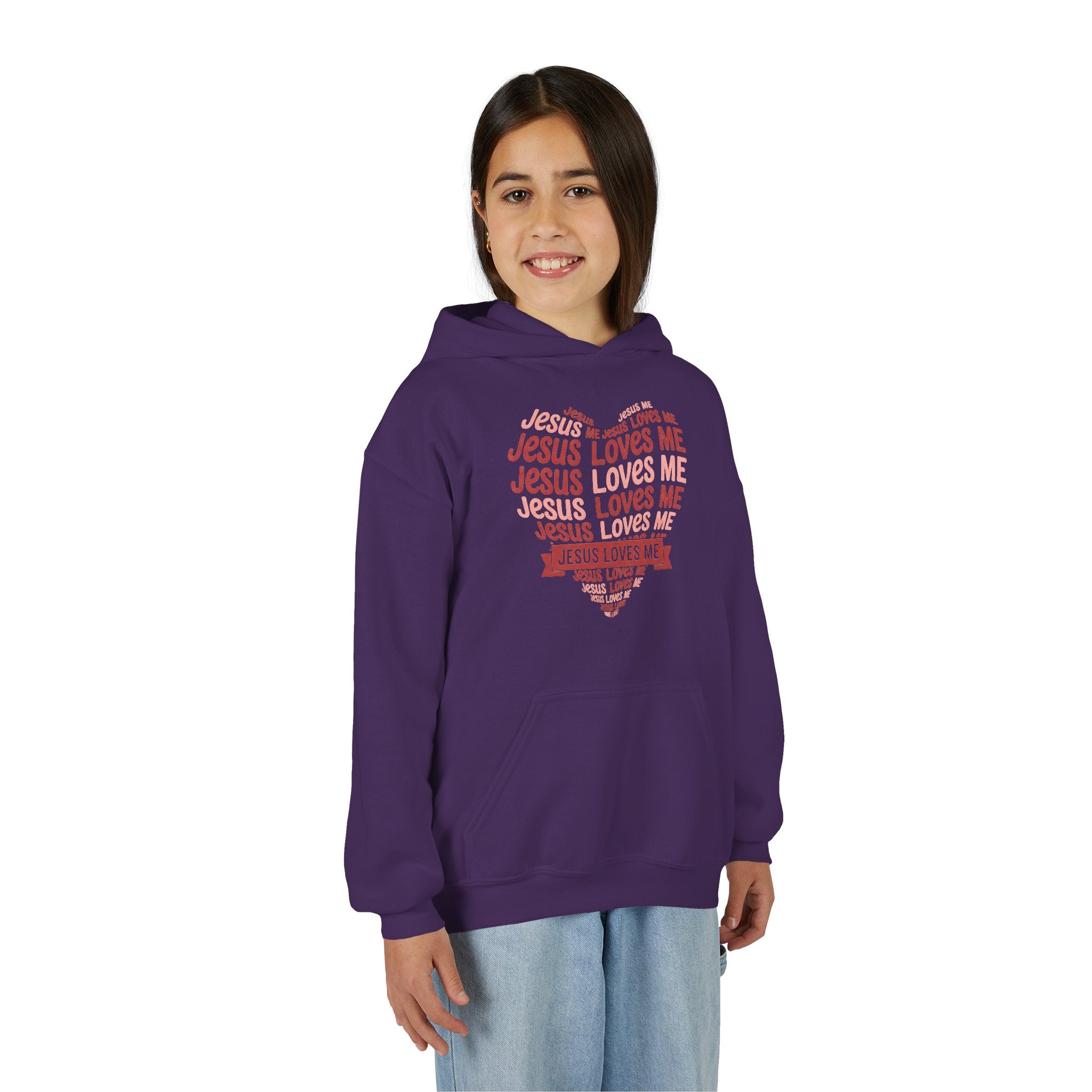 Jesus Loves Me Youth Hoodie – Heart Word Cloud Christian Kids Sweatshirt | Faith Inspired Kids Apparel