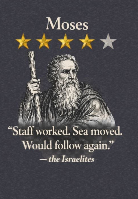 Moses Five-Star Faith Series – Raglan Sweatshirt | “Staff Worked. Sea Moved.” Faith Graphic