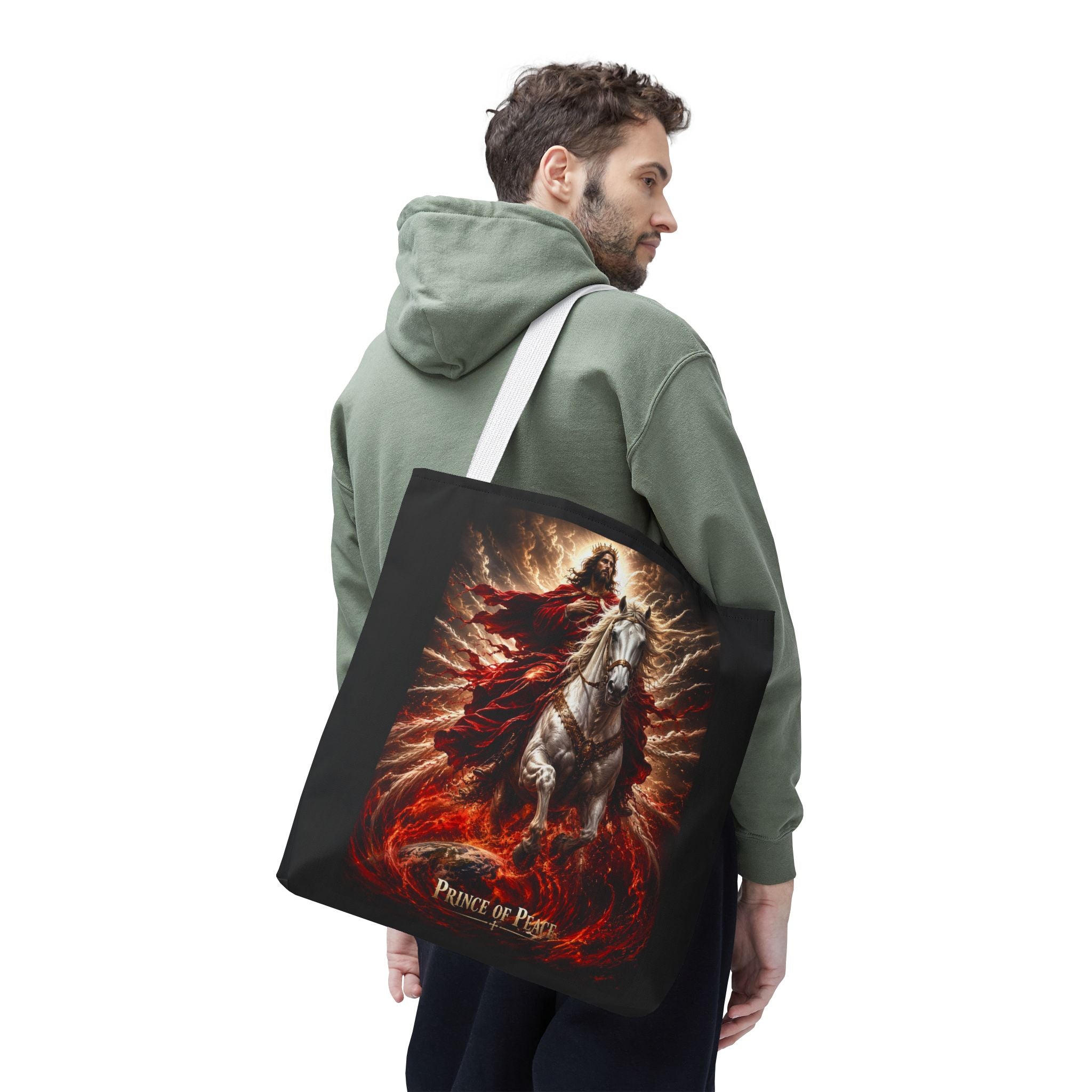 Prince of Peace Tote Bag | Jesus Riding White Horse Christian Tote | Inspirational Faith Carryall
