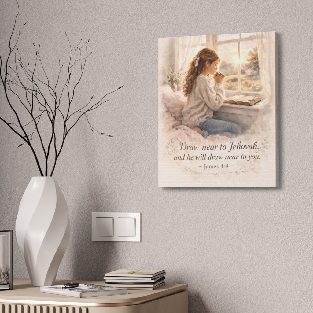 Draw Near to God Canvas Print – Christian Prayer Wall Art | James 4:8 Scripture