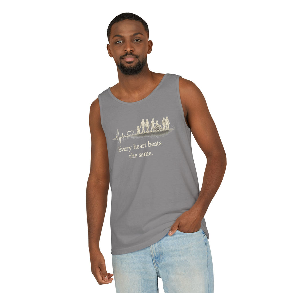 “Every Heart Beats the Same” Vintage Surf Tank Top – Garment-Dyed Coastal Unity Tank