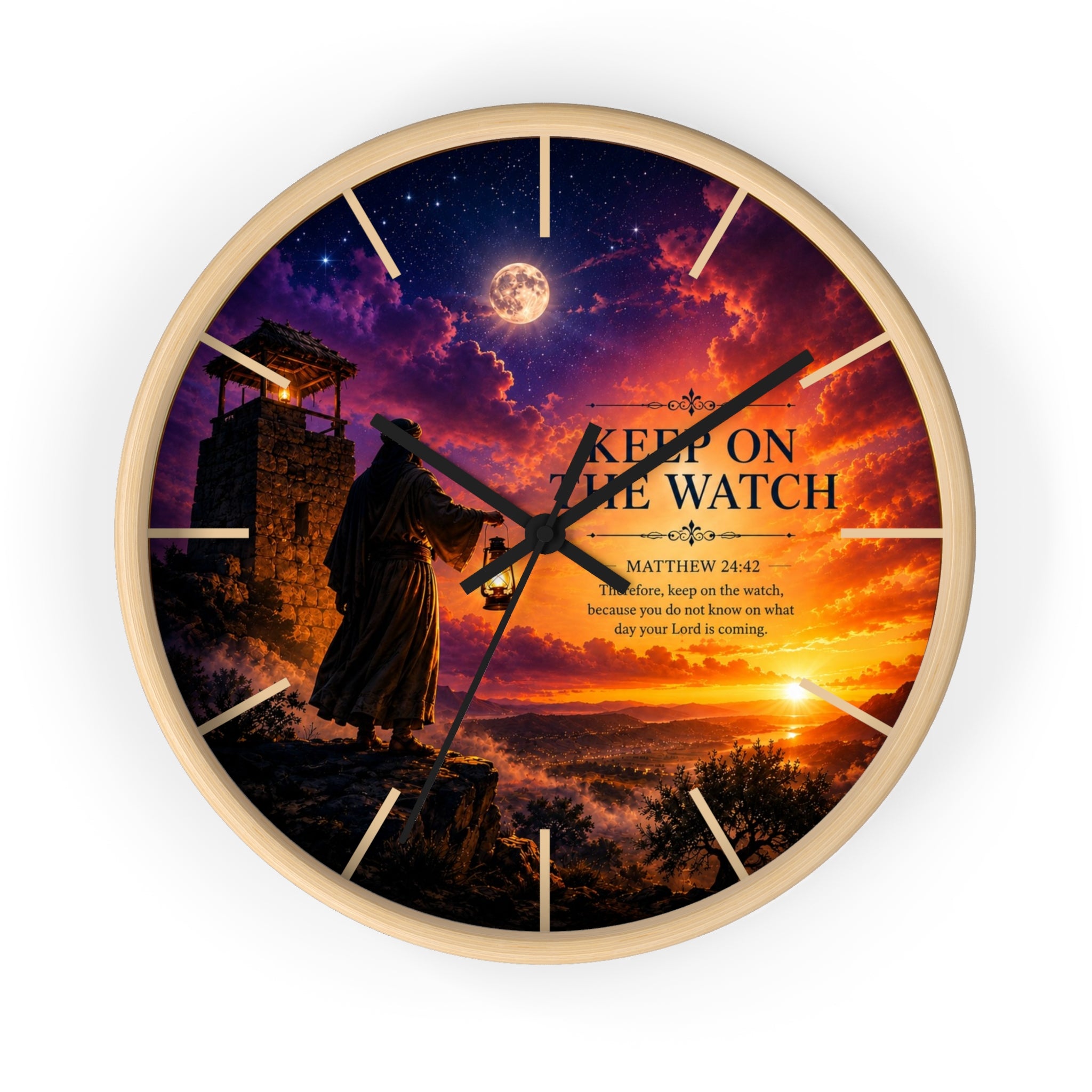 Keep On The Watch Wall Clock | Matthew 24:42 Christian Scripture Clock | Inspirational Faith Decor