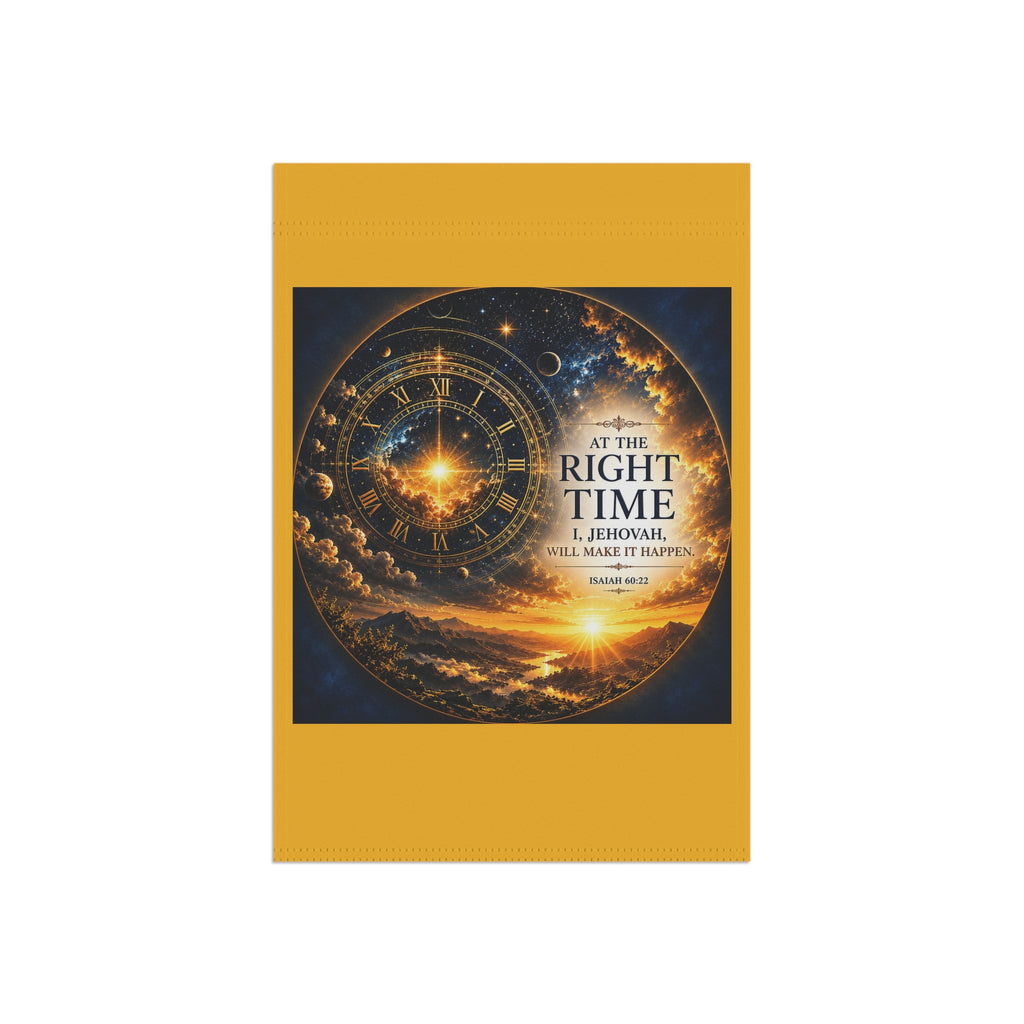 At the Right Time Garden Flag | Inspirational Bible Verse Banner | Celestial Sunrise Outdoor Decor