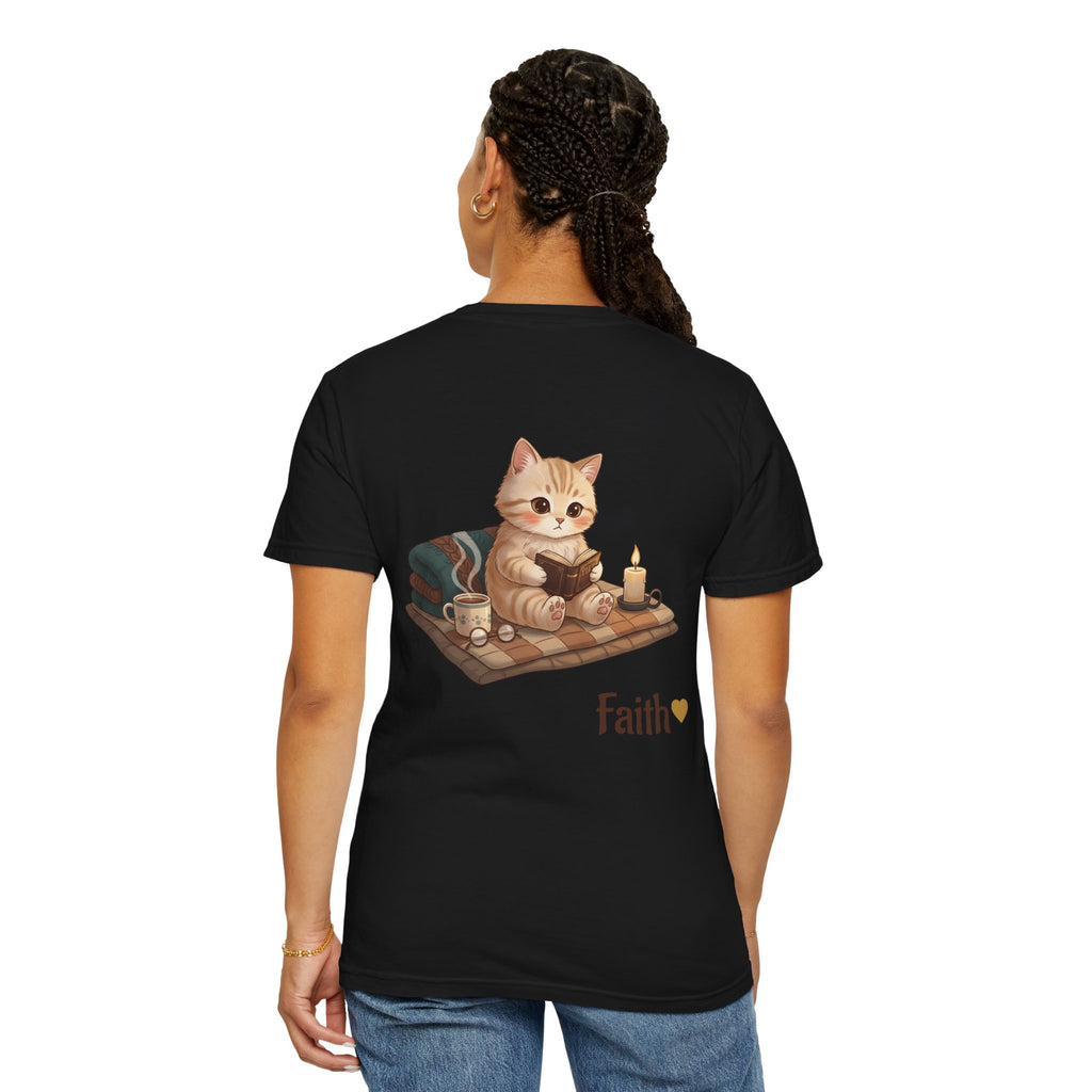 Cozy Cat Prayer T-Shirt — Faith Heart Cat Tee | Christian Cat Lover Shirt