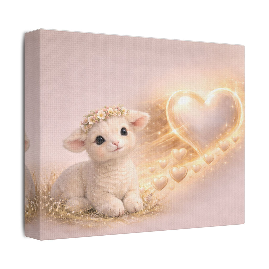 Cute Lamb Canvas Wall Art — Woodland Nursery Lamb with Heart | Baby Room Decor