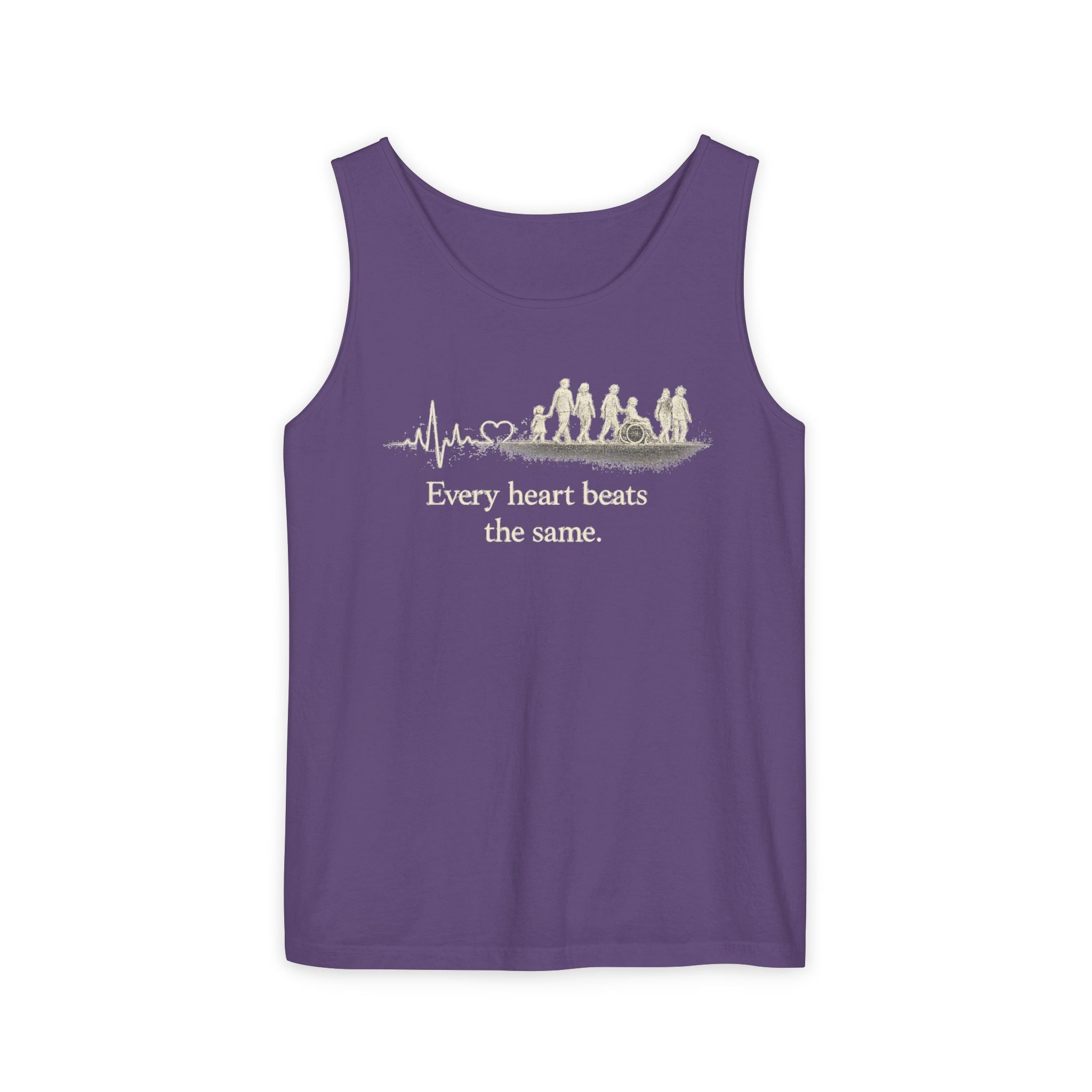 “Every Heart Beats the Same” Vintage Surf Tank Top – Garment-Dyed Coastal Unity Tank