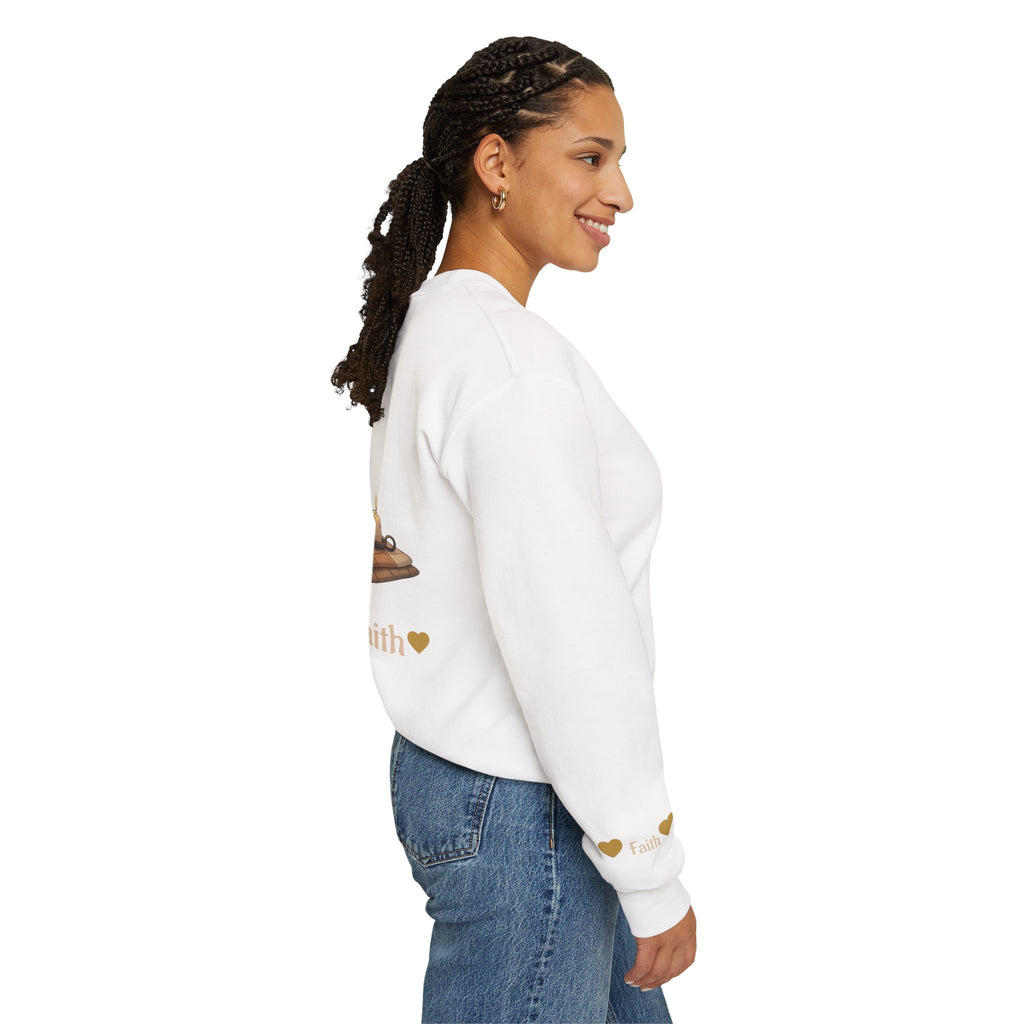 Faith Cozy Cat Crewneck Sweatshirt – Candlelight Cat Faith Sweatshirt | Quiet Comfort Apparel
