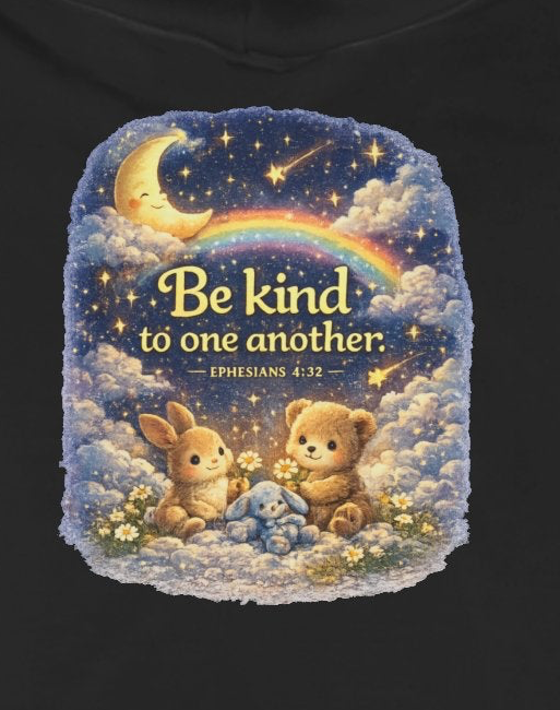 Be Kind to One Another – Full-Zip Hoodie | Teddy Moon Scripture Design