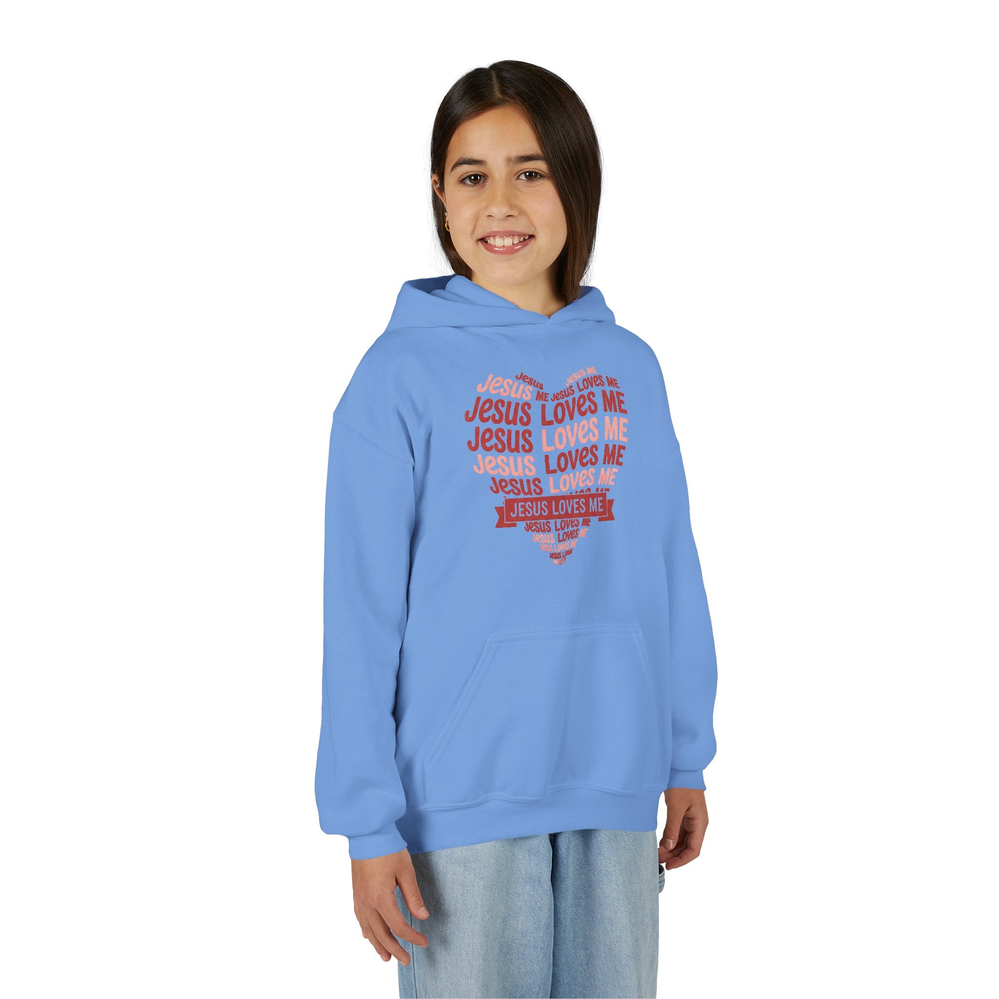 Jesus Loves Me Youth Hoodie – Heart Word Cloud Christian Kids Sweatshirt | Faith Inspired Kids Apparel