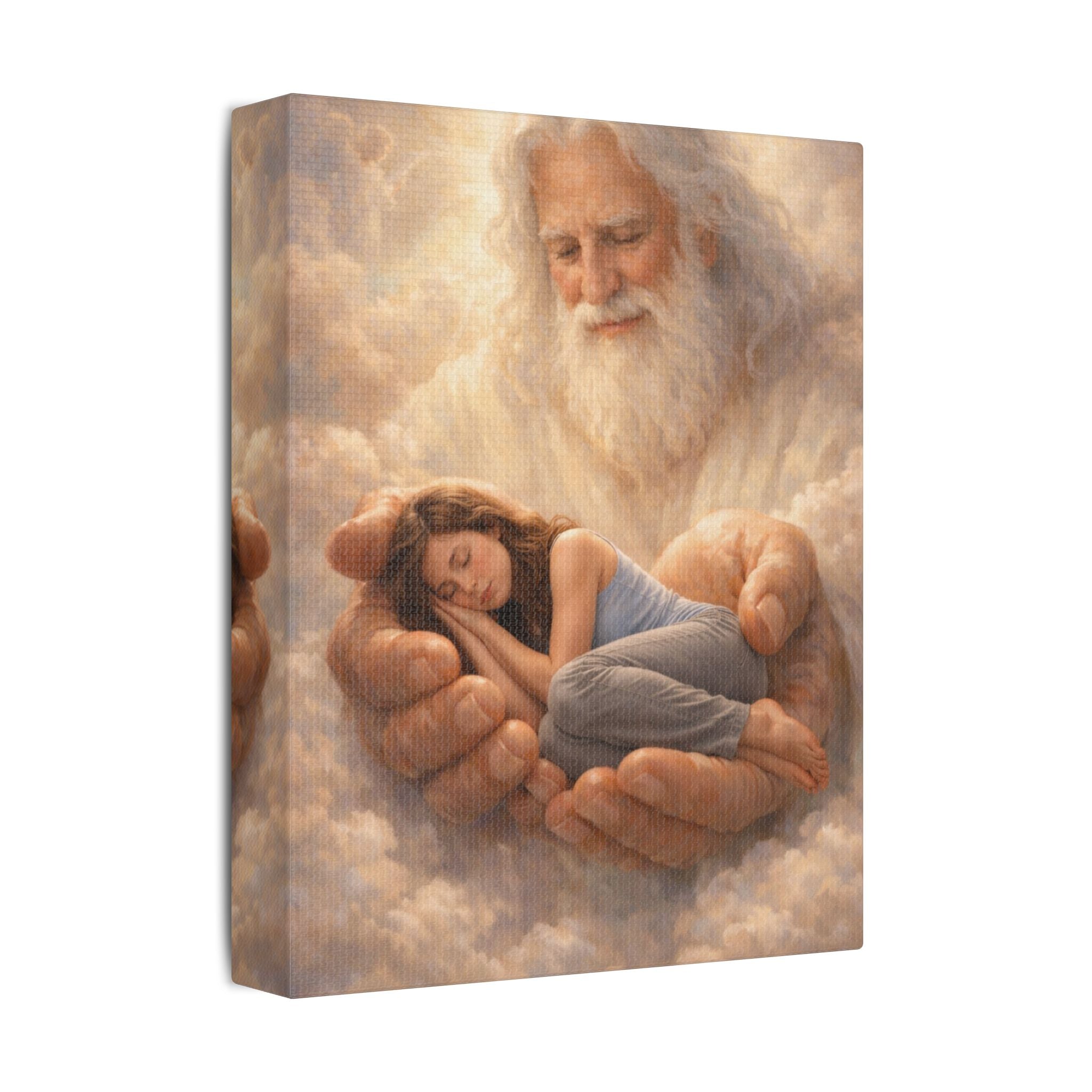 Safely in His Hands Canvas — 'Woman' Sleeping in God's Embrace Wall Art