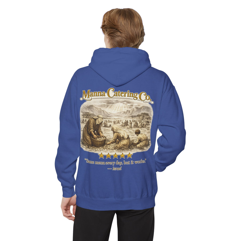 Manna Catering Co. – Hoodie | “Manna Review” Vintage Graphic – Five-Star Faith Series