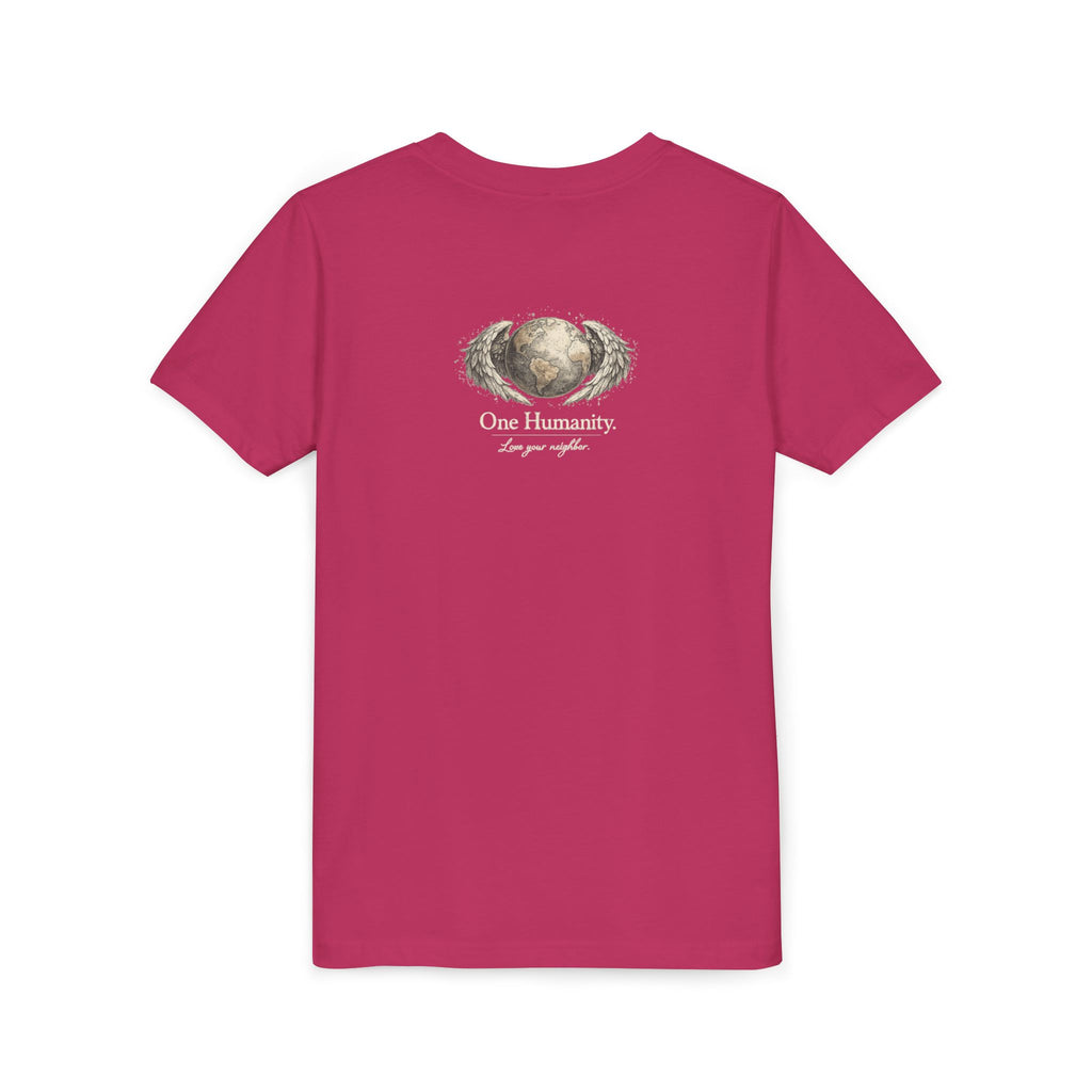 Youth “Quiet Kindness Changes Everything” Tee – Kids Inspirational T-Shirt with Earth & Friends Graphic