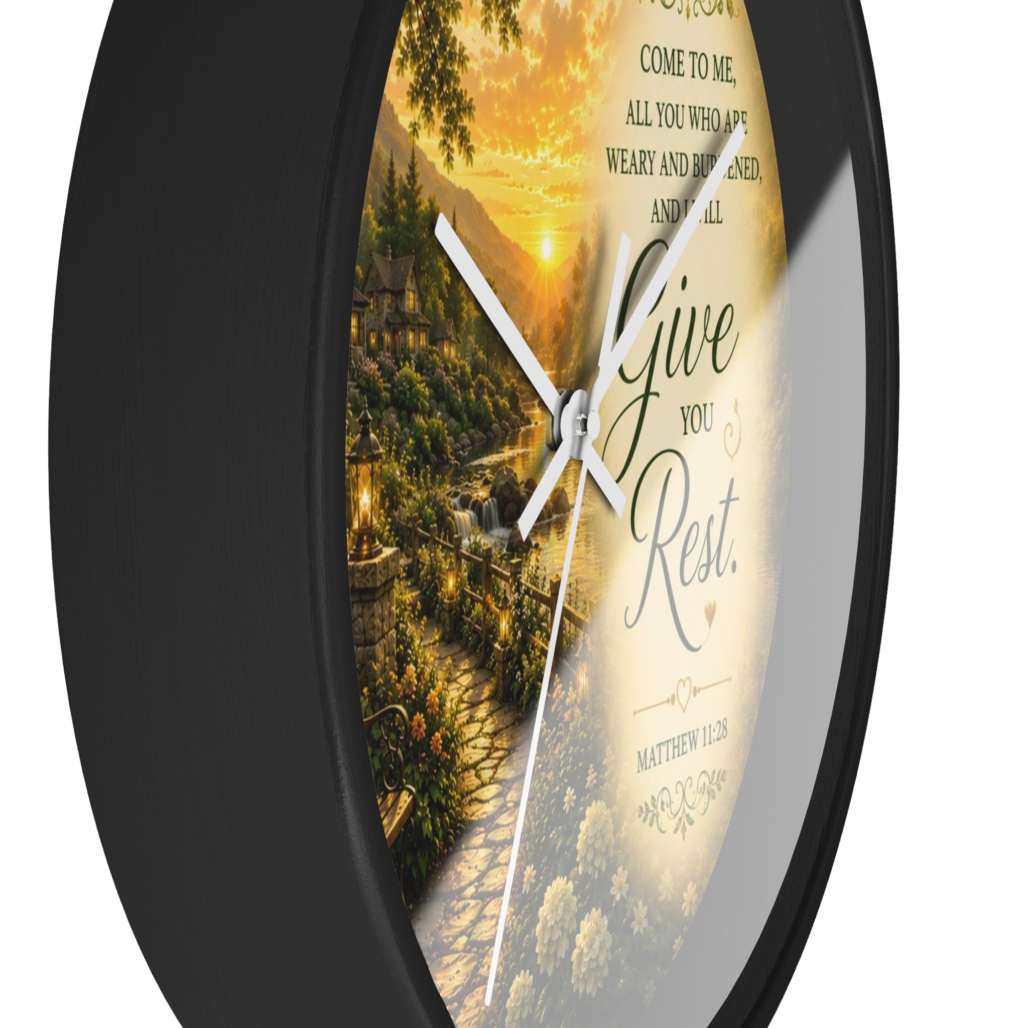 Give You Rest Wall Clock | Matthew 11:28 Christian Scripture Clock | Inspirational Faith Decor