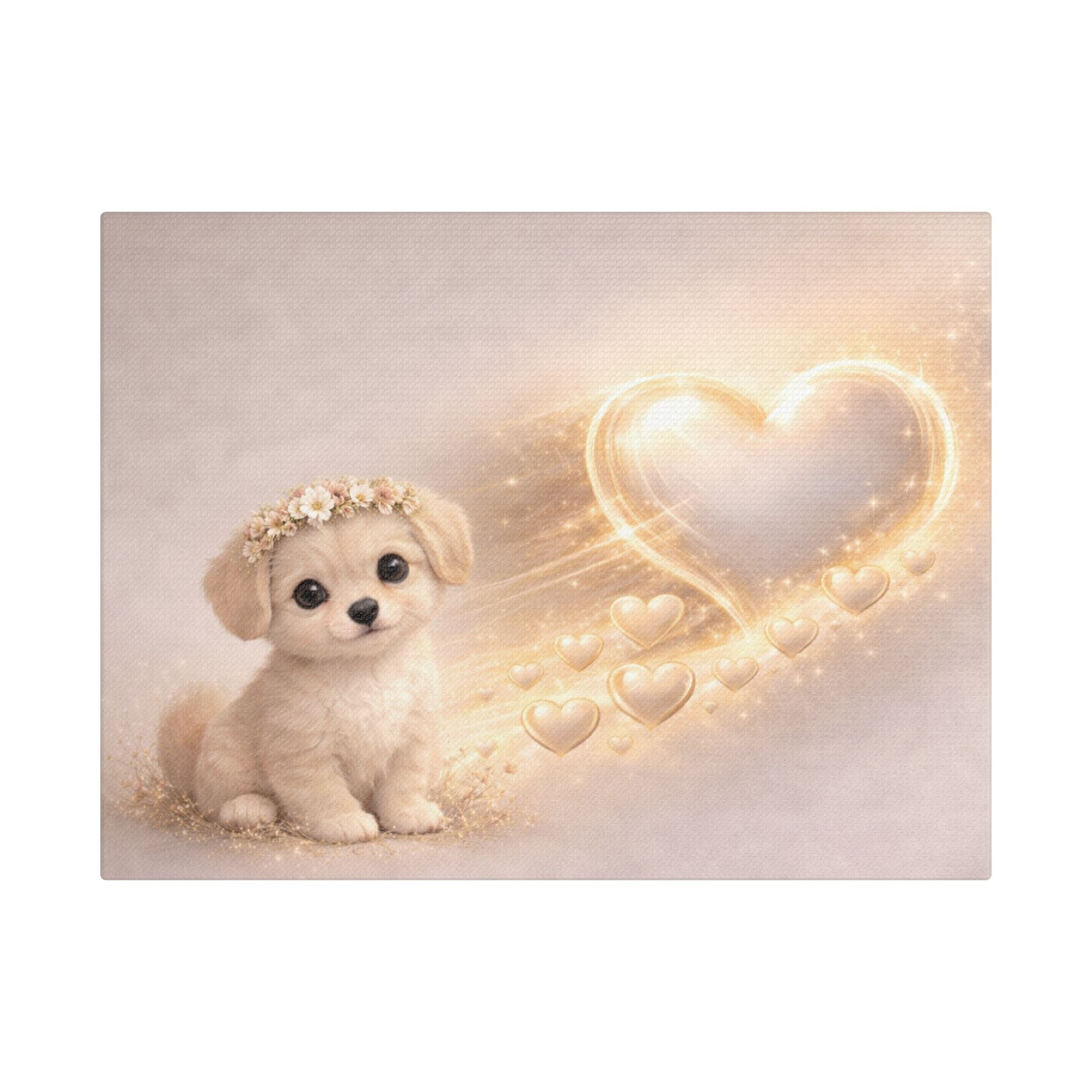 Cute Puppy Canvas — Glowing Heart Nursery Wall Art | Baby Room Decor