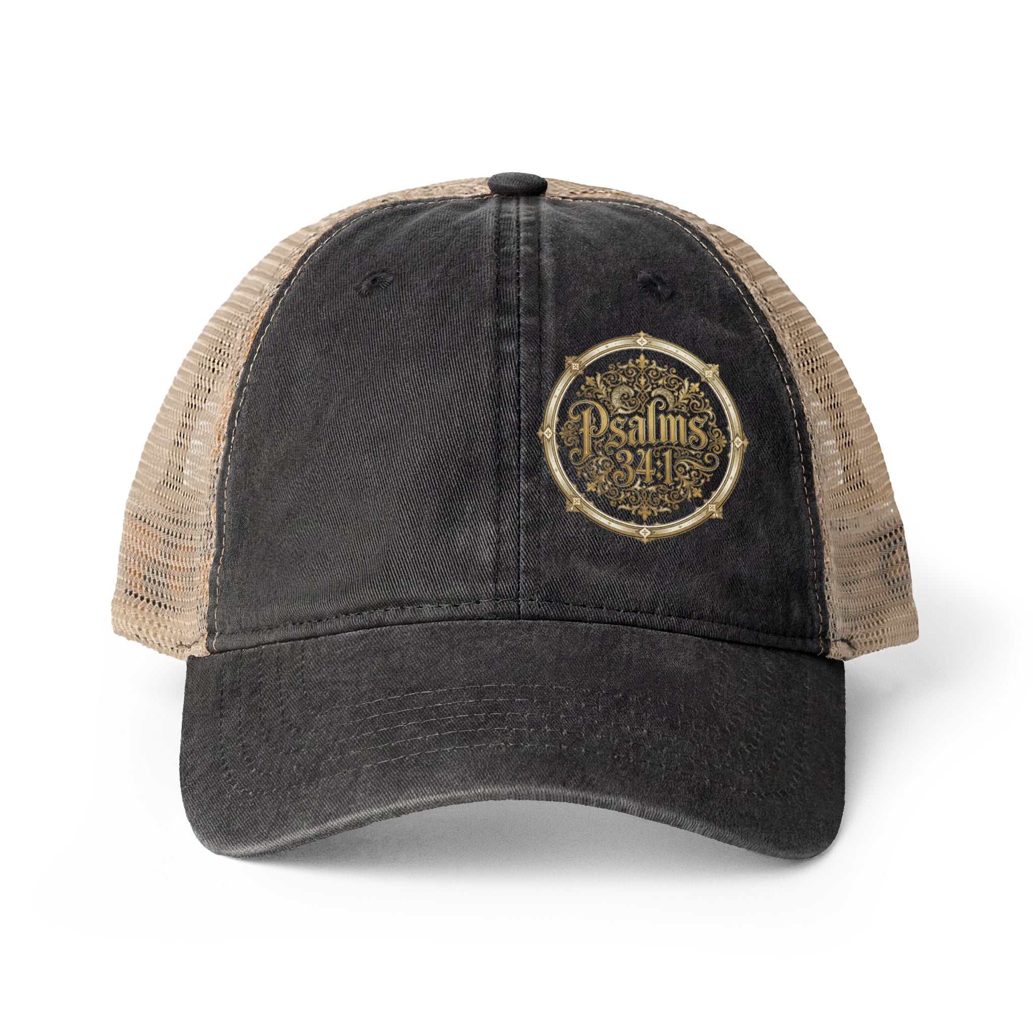 Women’s Washed Mesh-Back Cap – Psalm 34:1 Vintage Ponytail Hat | Faith & Freedom Creations