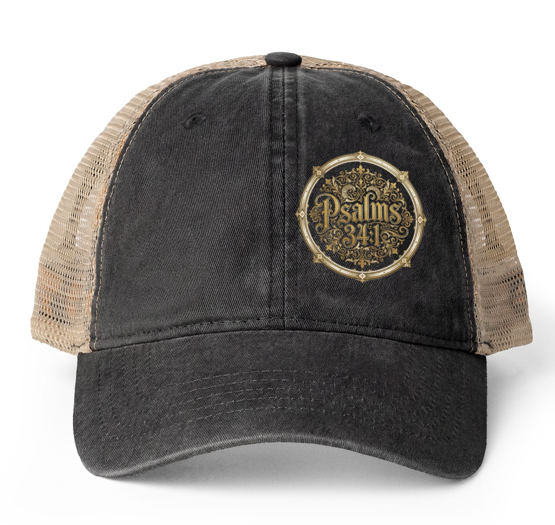 Women’s Washed Mesh-Back Cap – Psalm 34:1 Vintage Ponytail Hat | Faith & Freedom Creations