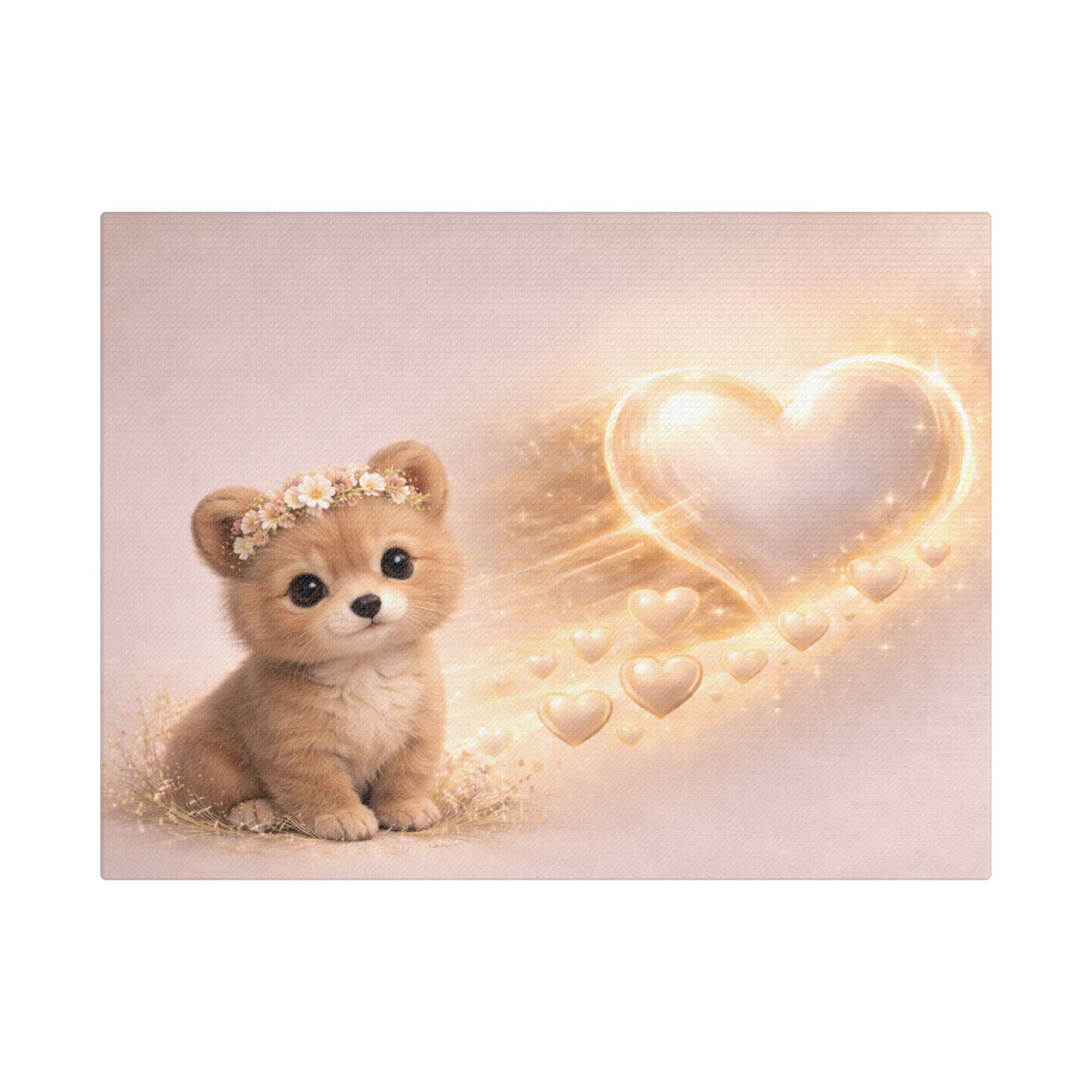 Cute Bear Canvas Wall Art — Woodland Nursery Bear with Heart | Baby Room Decor