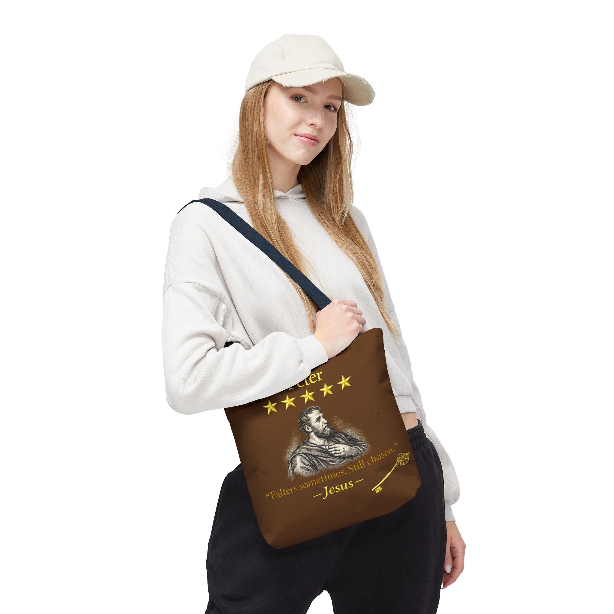 Peter – Tote Bag | “Falters Sometimes. Still Chosen.” Faith Graphic – Five-Star Faith Series