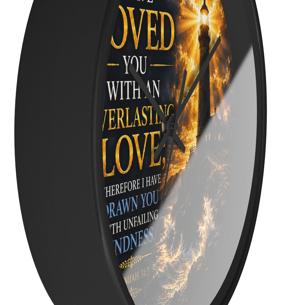 Everlasting Love Lighthouse Wall Clock | Jeremiah 31:3 Christian Scripture Clock | Inspirational Faith Decor