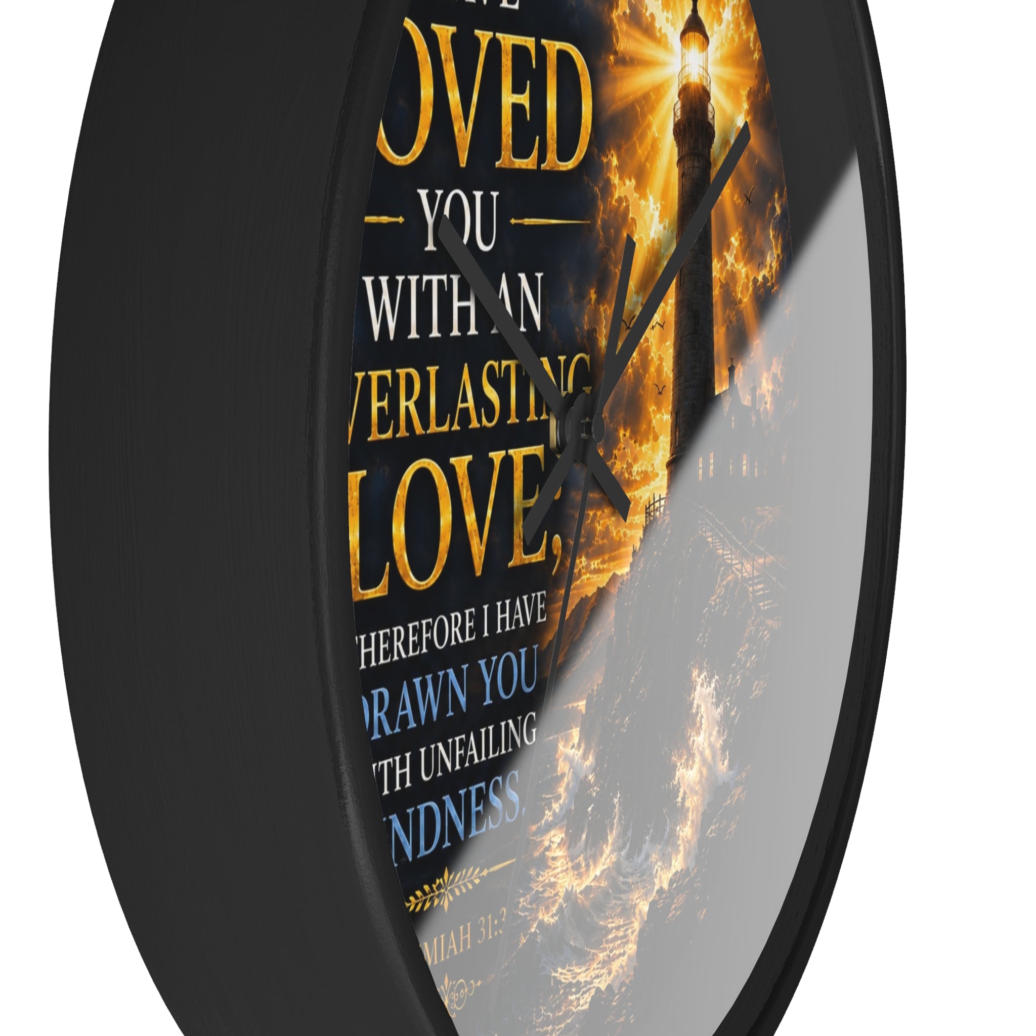 Everlasting Love Lighthouse Wall Clock | Jeremiah 31:3 Christian Scripture Clock | Inspirational Faith Decor