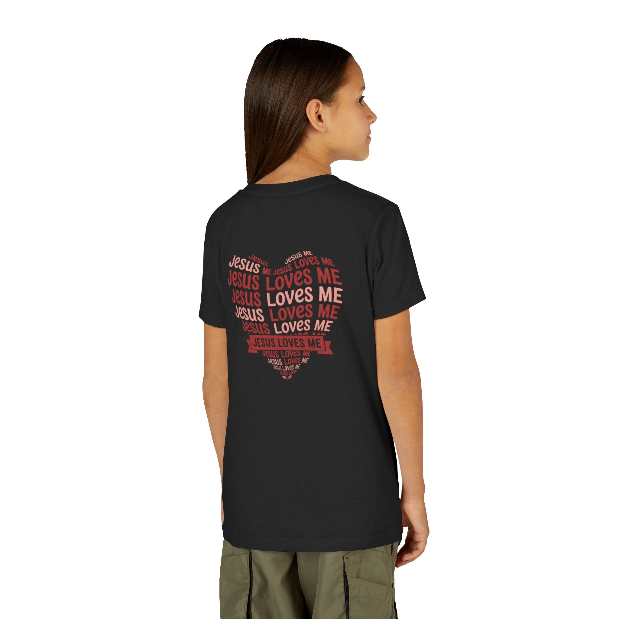Jesus Loves Me Youth T-Shirt – Heart Word Cloud Christian Kids Tee | Faith Inspired Youth Shirt