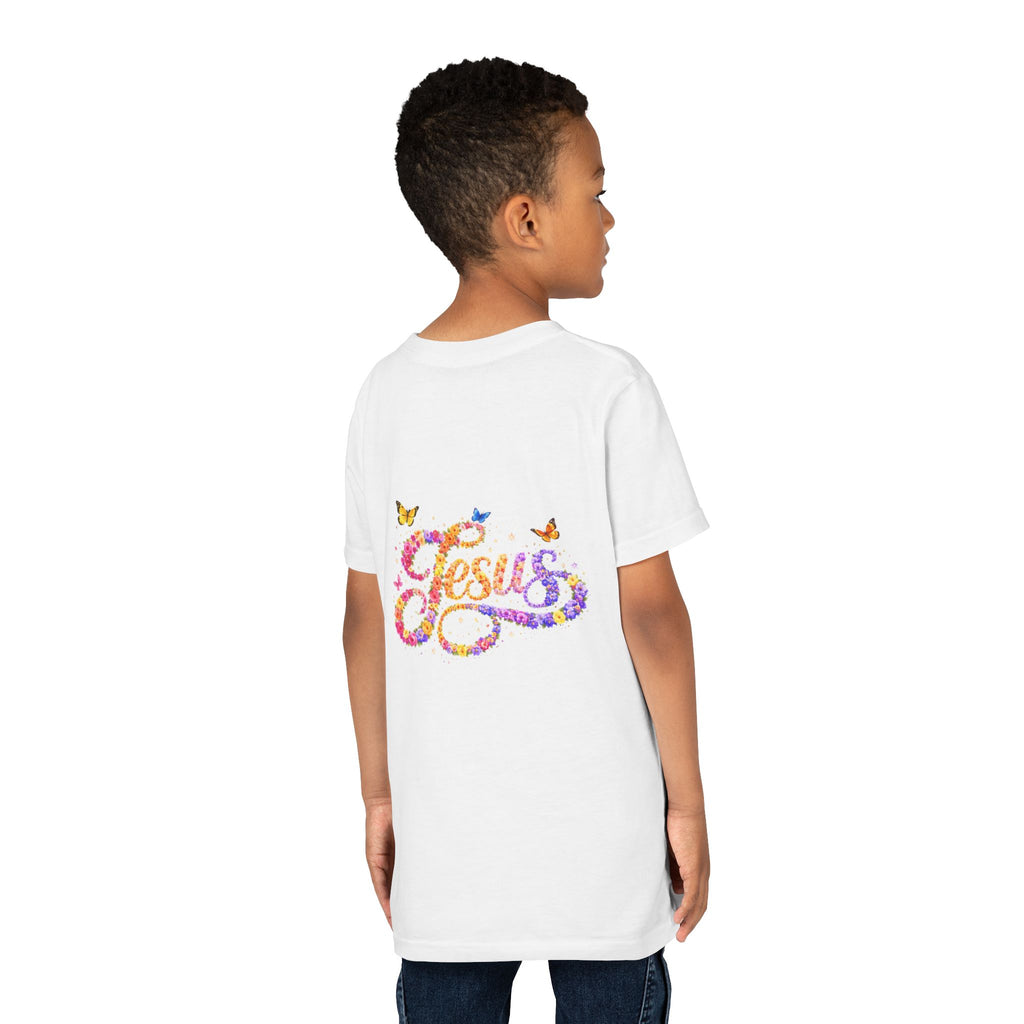 Youth Jesus Floral Script T-Shirt – Butterfly Christian Kids Tee | Faith Youth Shirt