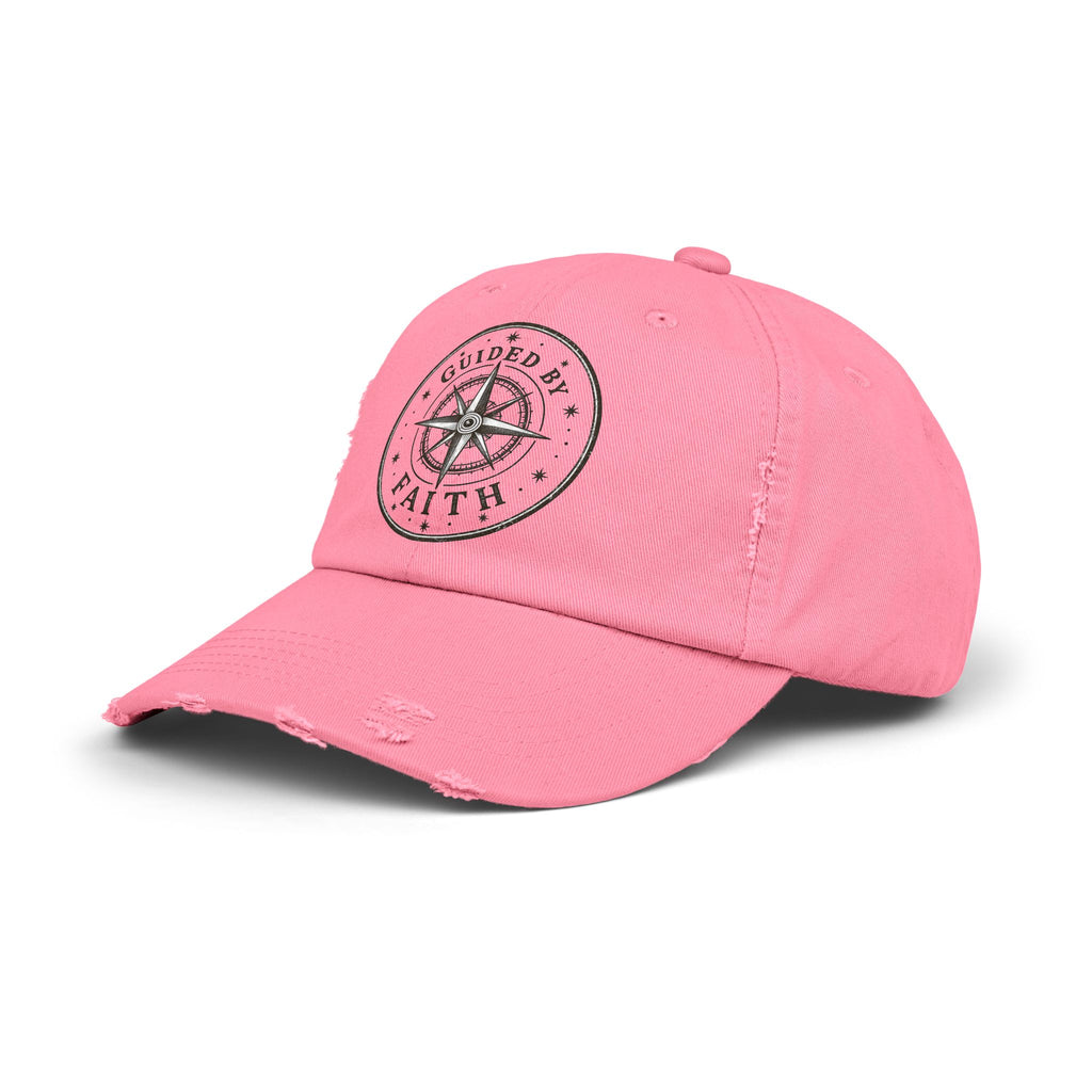 Guided by Faith Distressed Cap | Compass Christian Baseball Hat | Vintage Faith Apparel