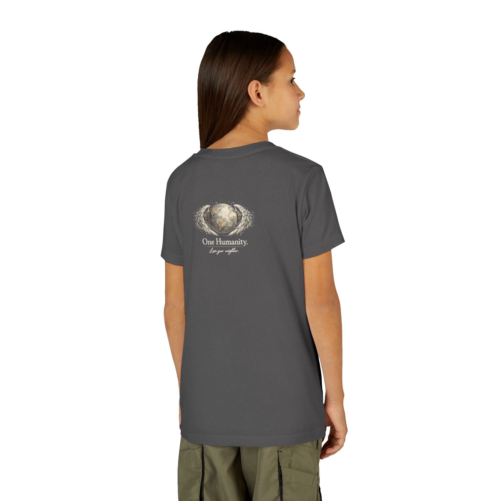 Youth “Quiet Kindness Changes Everything” Tee – Kids Inspirational T-Shirt with Earth & Friends Graphic