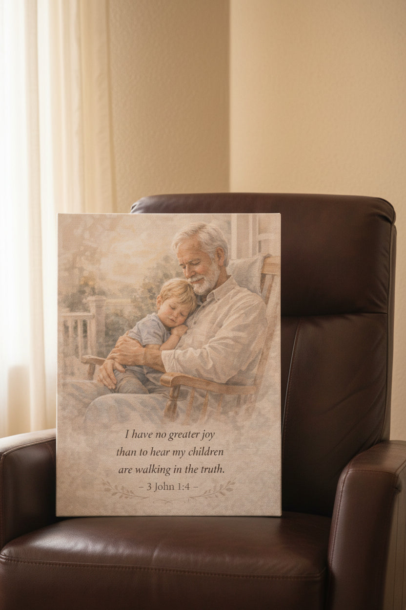 Grandfather and Grandson Canvas Print – 3 John 1:4 Scripture Wall Art | Faith Inspired Family Artwork