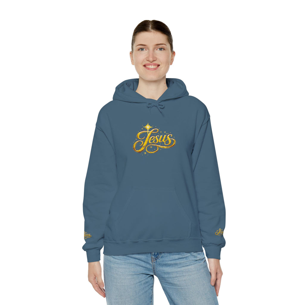 Jesus Gold Script Hoodie – Sparkle Christian Faith Pullover | Inspirational Hoodie