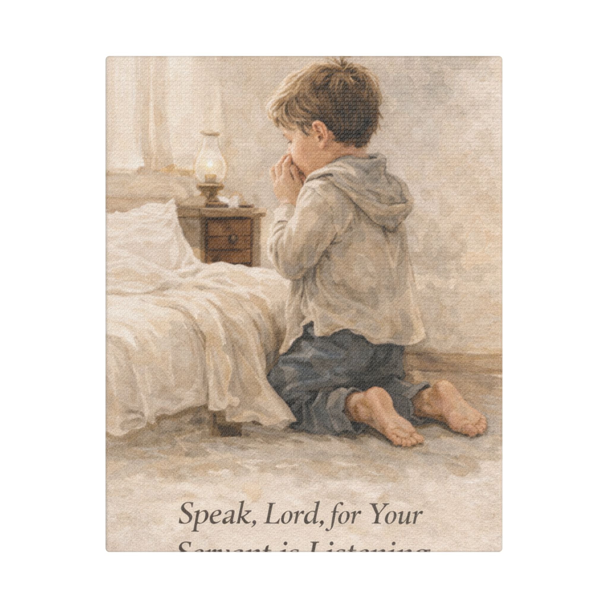 Praying Boy Canvas Wall Art – "Speak, Lord, For Your Servant Is Listening"