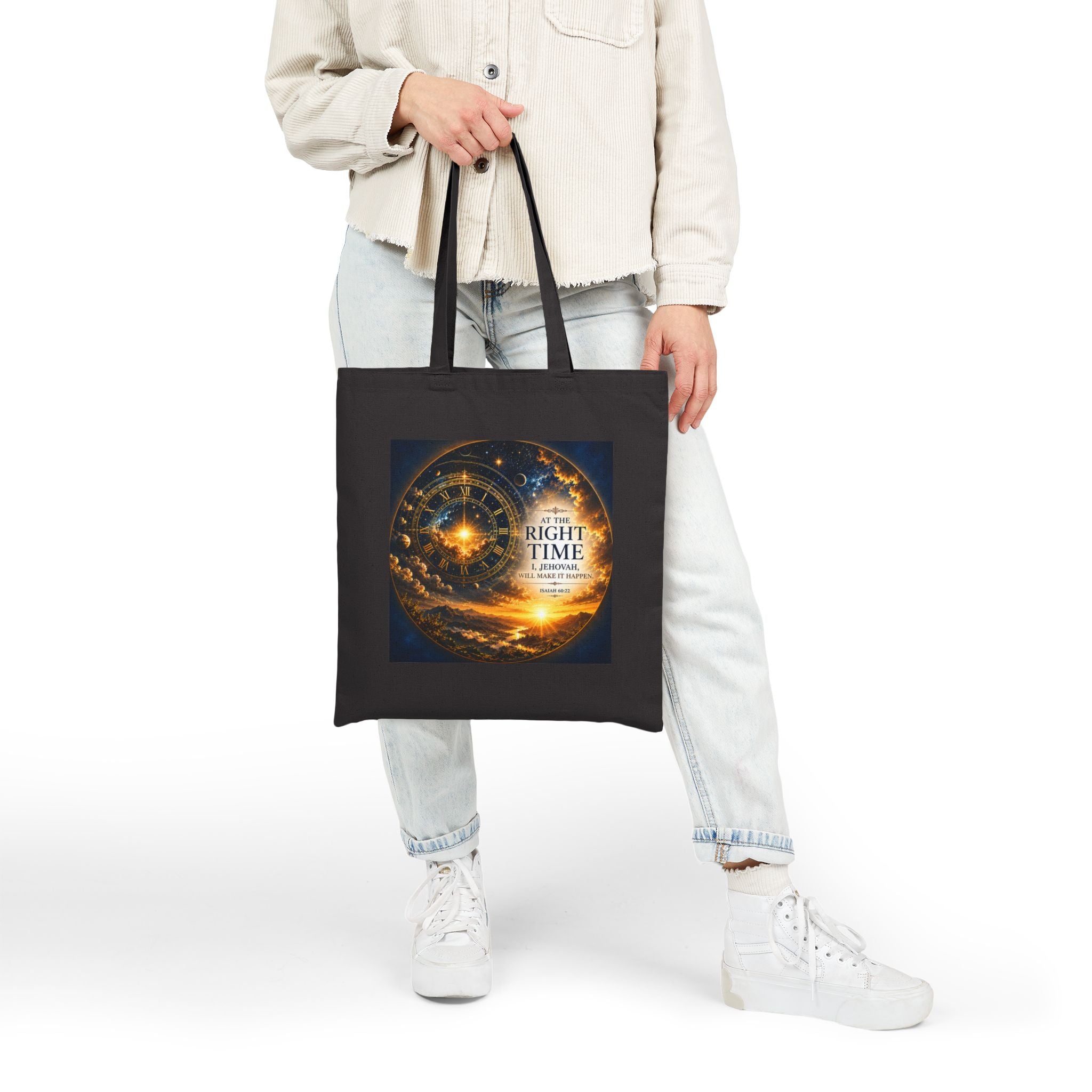 Isaiah 60:22 Tote Bag | At the Right Time Canvas Tote | Inspirational Scripture Carryall