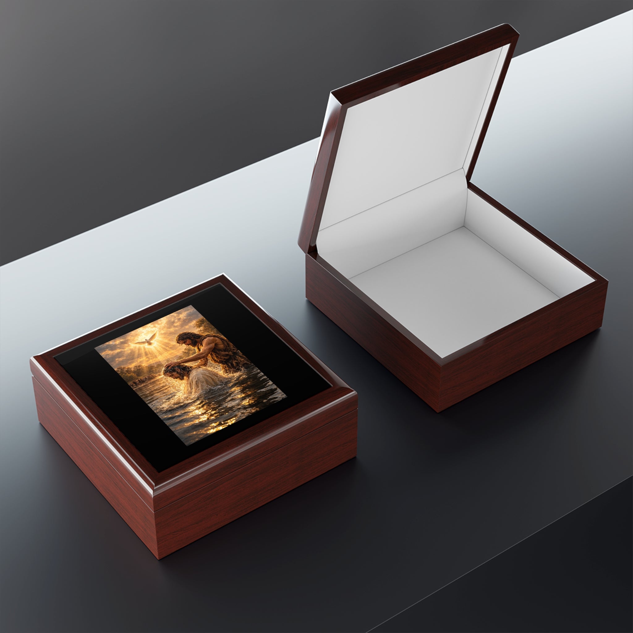 Baptism of Jesus - Keepsake Jewelry Box with Golden Light Scene