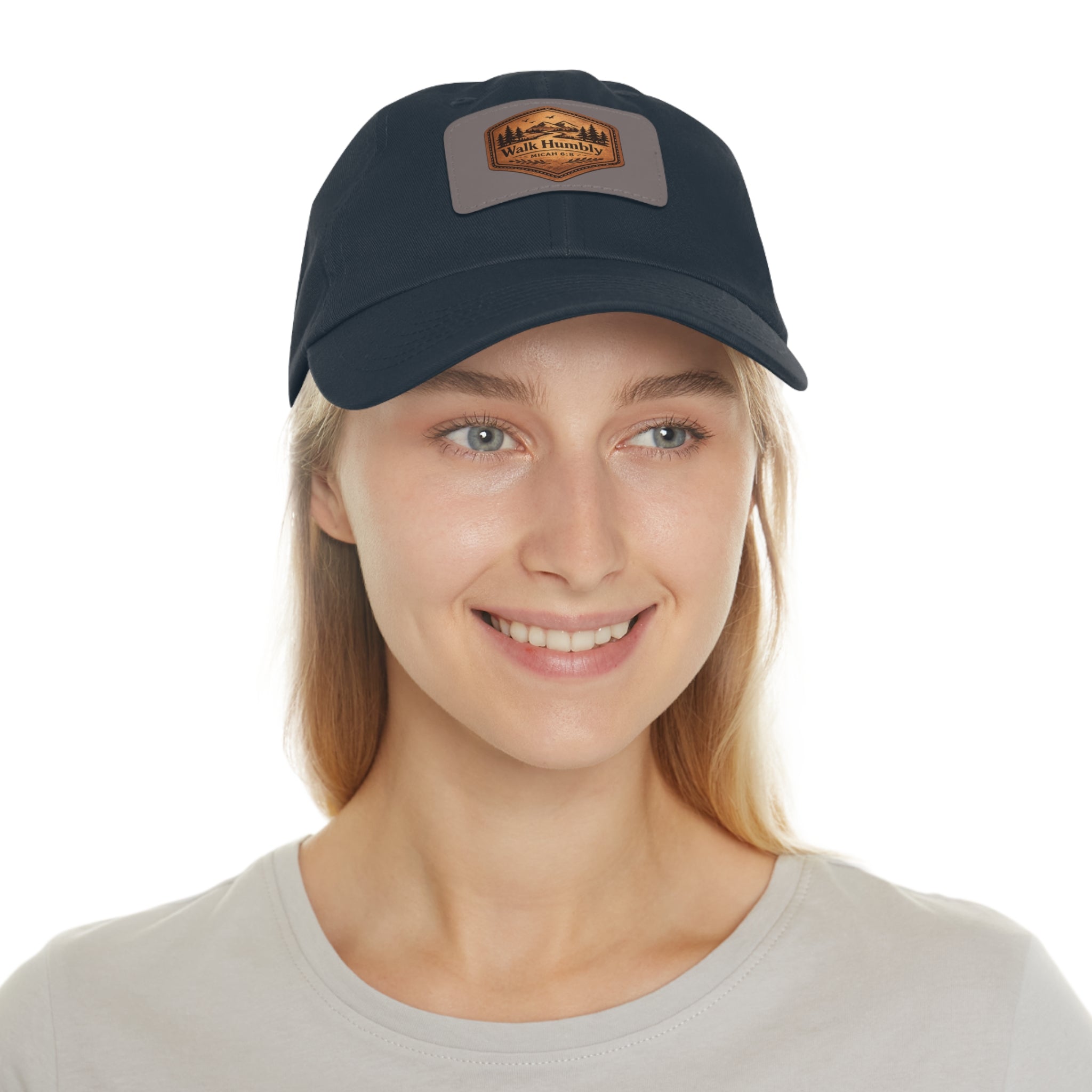 Walk Humbly Leather Patch Dad Hat | Micah 6:8 Christian Outdoor Cap | Faith Freedom Creations