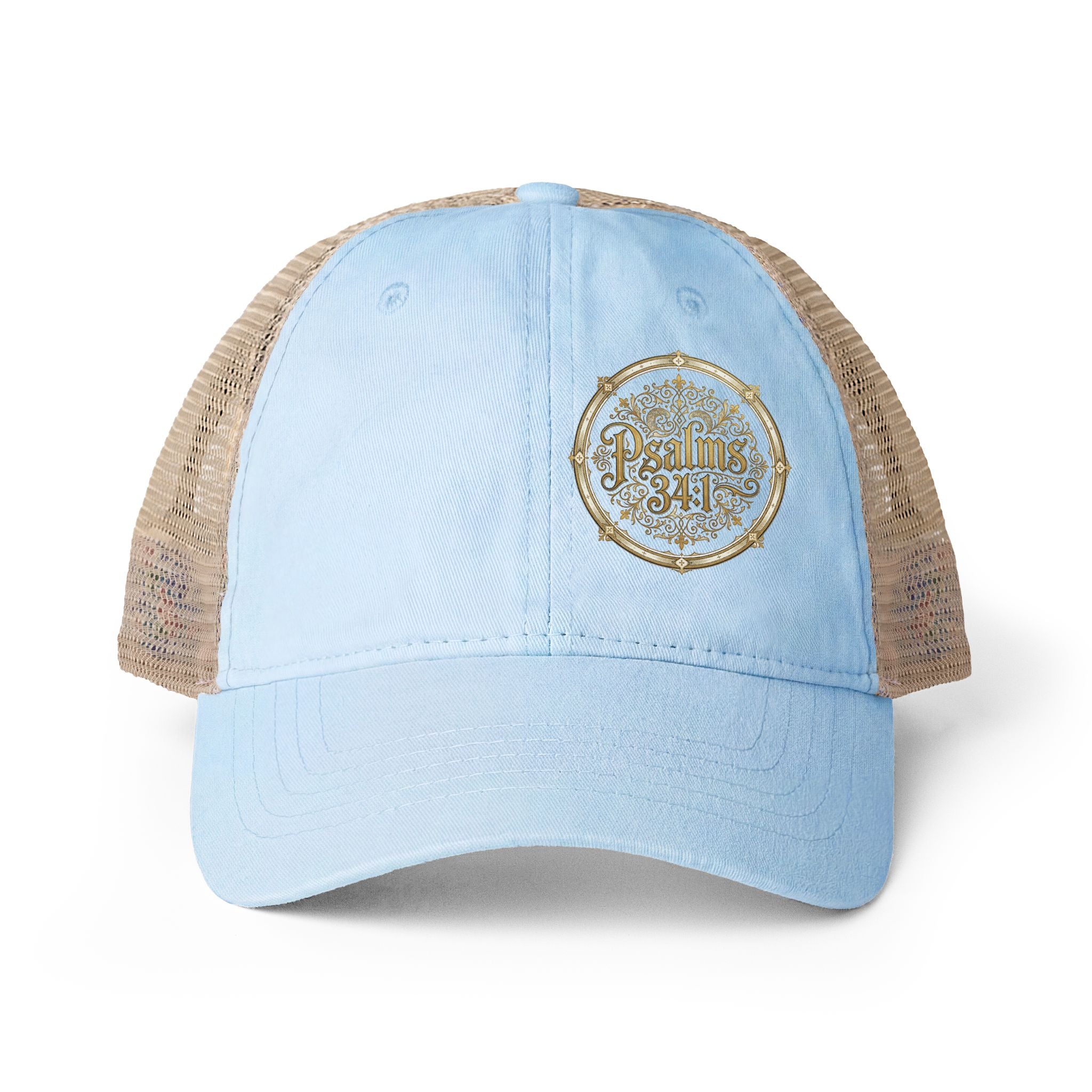 Women’s Washed Mesh-Back Cap – Psalm 34:1 Vintage Ponytail Hat | Faith & Freedom Creations