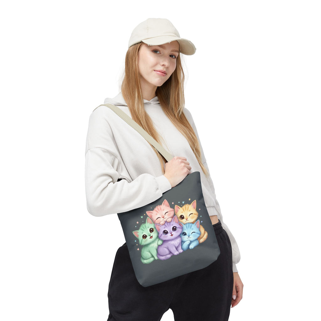 Pastel Rainbow Kittens Tote Bag – Cute Cat Lover Tote | Colorful Cat Market Bag