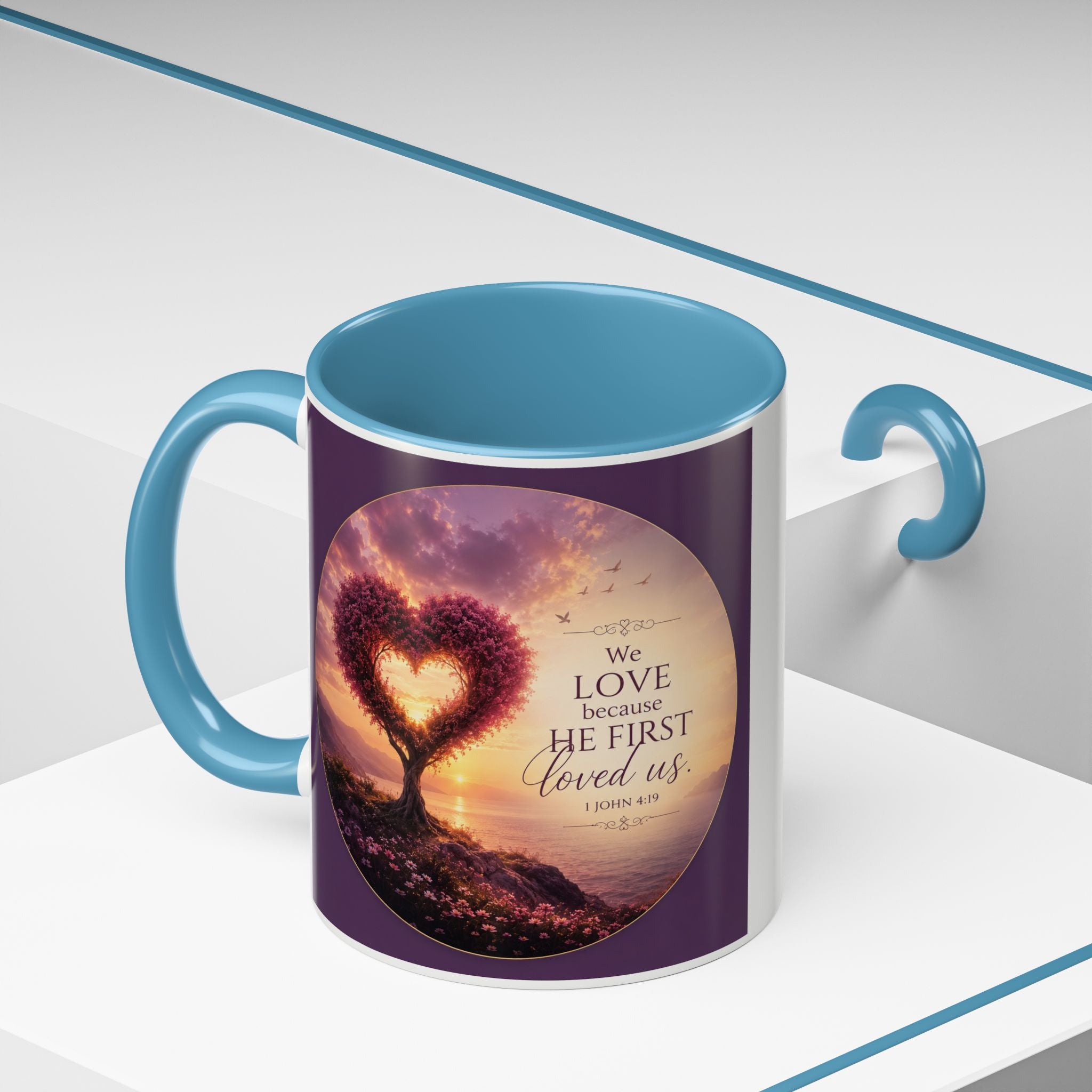 Heart Tree Coffee Mug | We Love Because He First Loved Us Mug | 1 John 4:19 Christian Gift