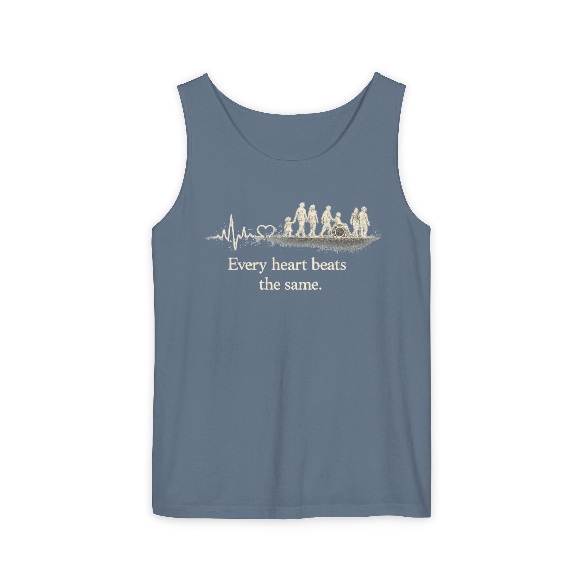 “Every Heart Beats the Same” Vintage Surf Tank Top – Garment-Dyed Coastal Unity Tank