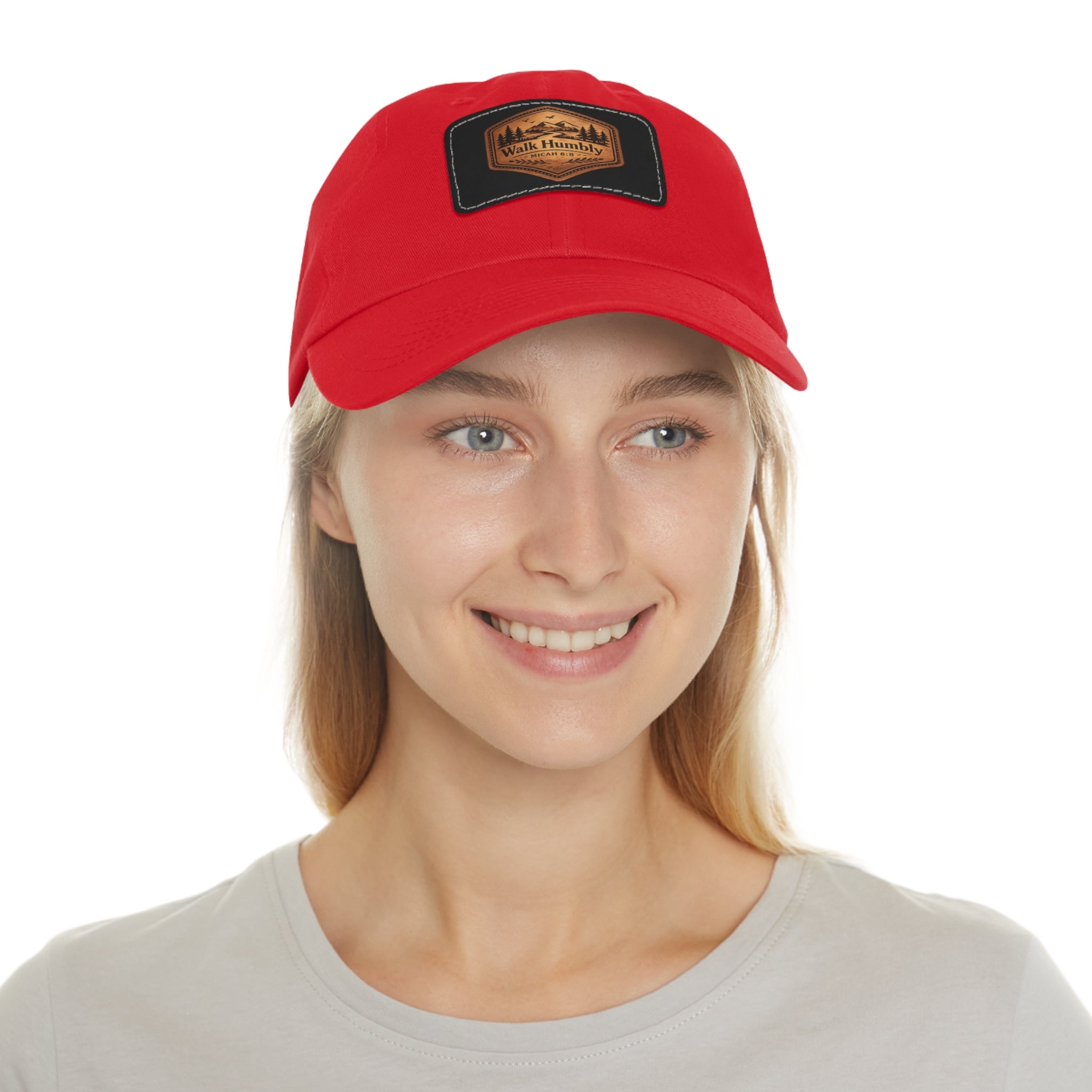 Walk Humbly Leather Patch Dad Hat | Micah 6:8 Christian Outdoor Cap | Faith Freedom Creations