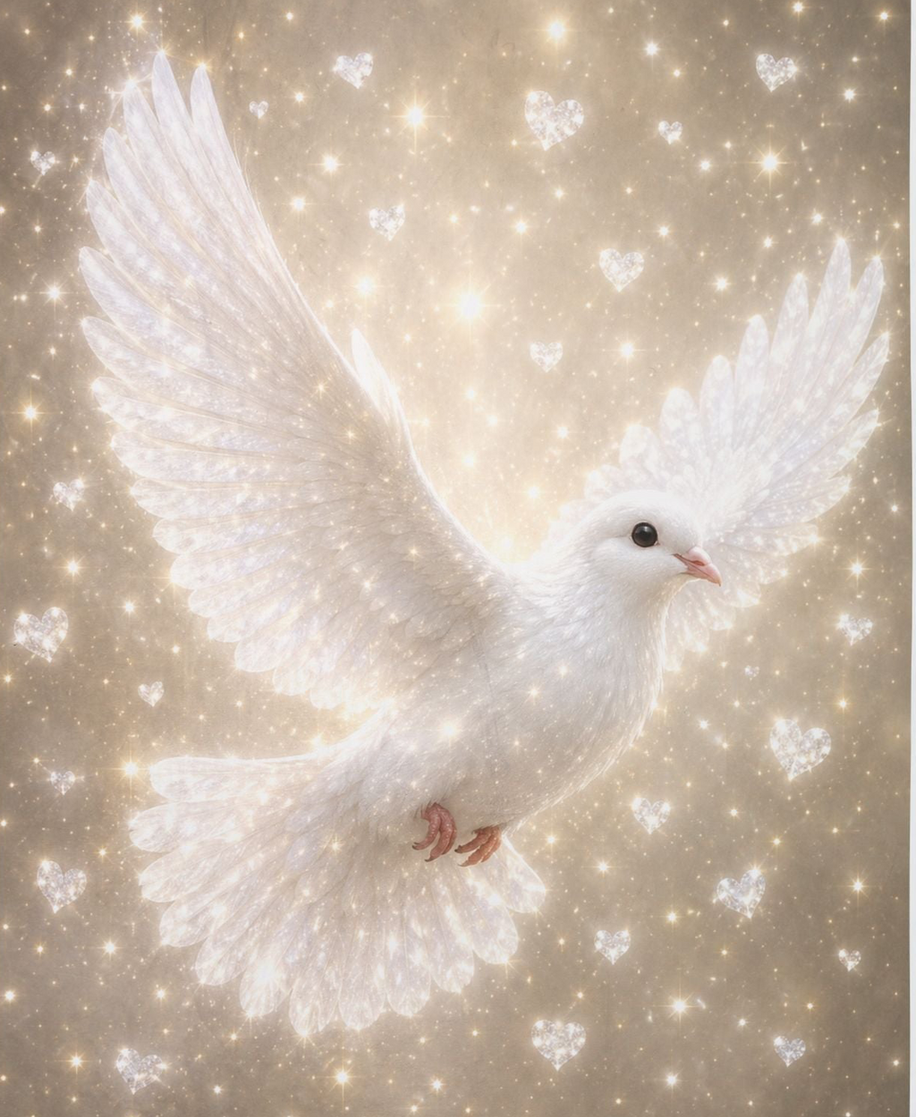 Sherpa fleece blanket featuring a luminous white dove flying across a sparkling champagne-colored sky with stars, creating a peaceful and elegant home décor design.