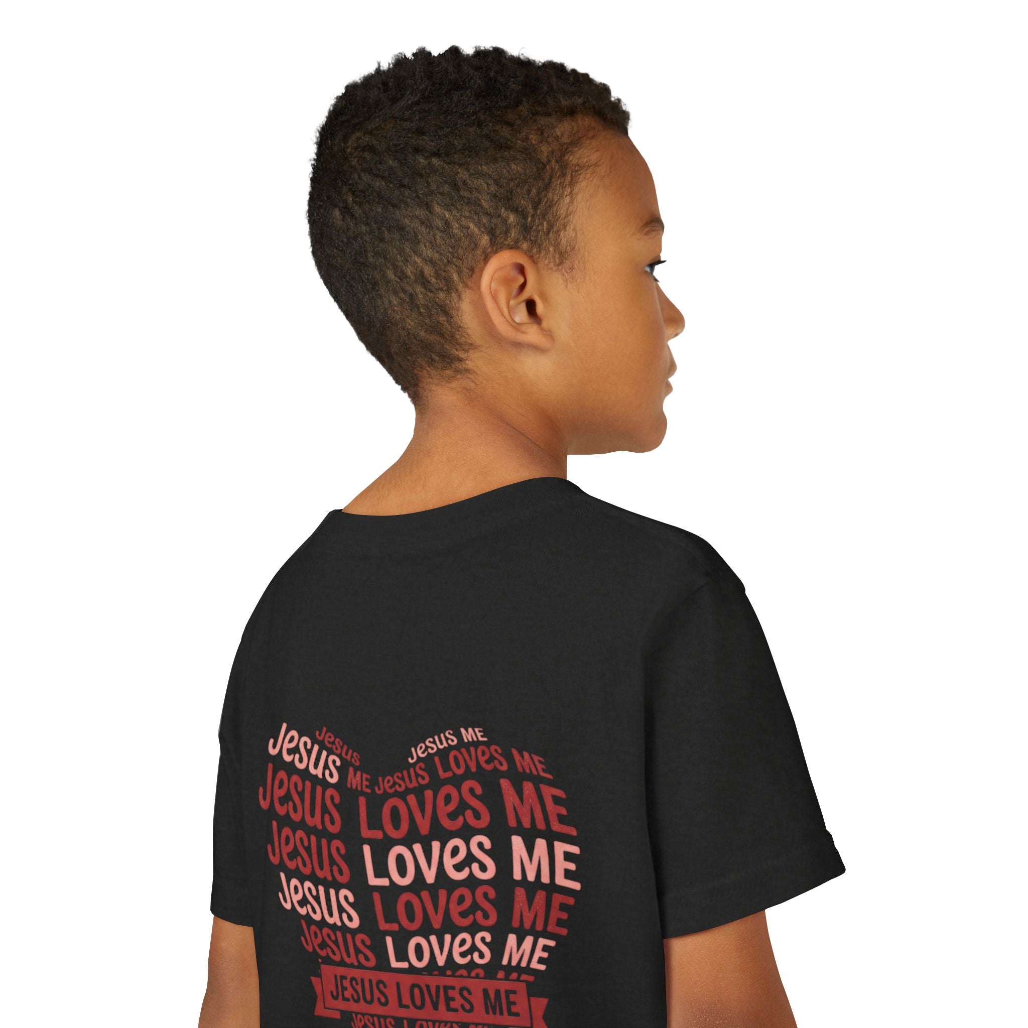 Jesus Loves Me Youth T-Shirt – Heart Word Cloud Christian Kids Tee | Faith Inspired Youth Shirt