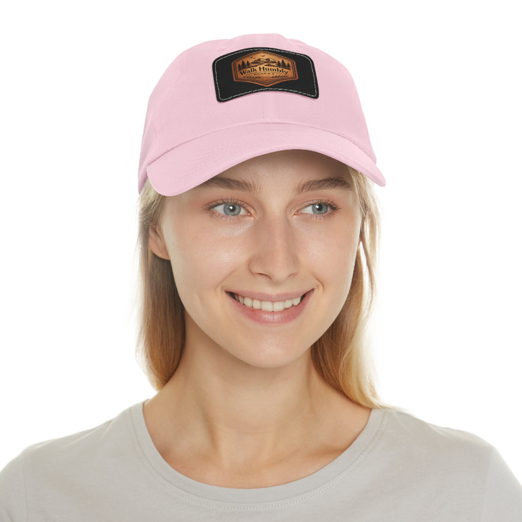 Walk Humbly Leather Patch Dad Hat | Micah 6:8 Christian Outdoor Cap | Faith Freedom Creations