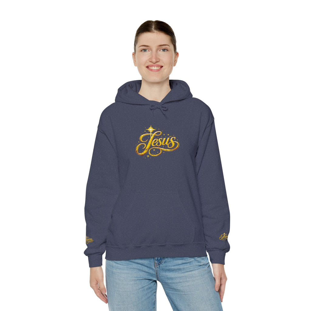 Jesus Gold Script Hoodie – Sparkle Christian Faith Pullover | Inspirational Hoodie