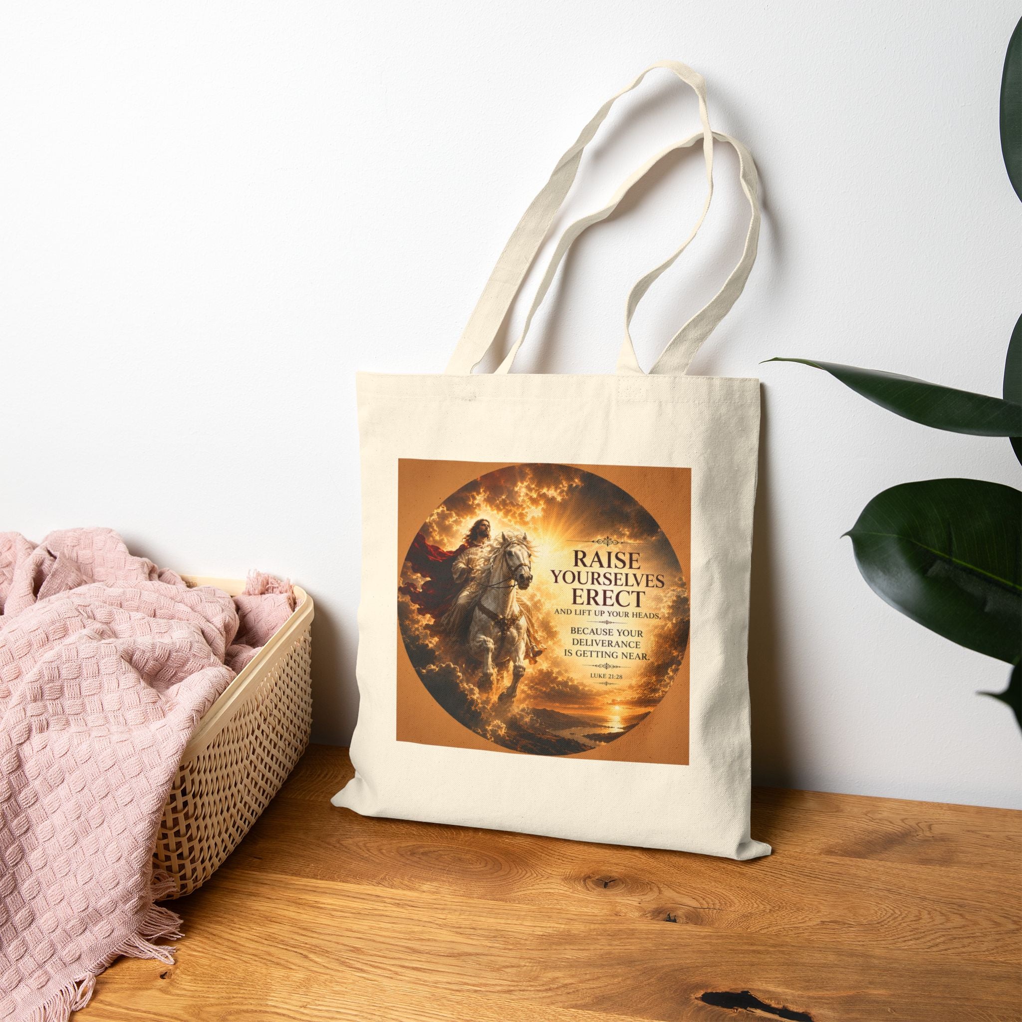 Raise Yourselves Erect Tote Bag | Luke 21:28 Christian Canvas Tote | Inspirational Scripture Shopper