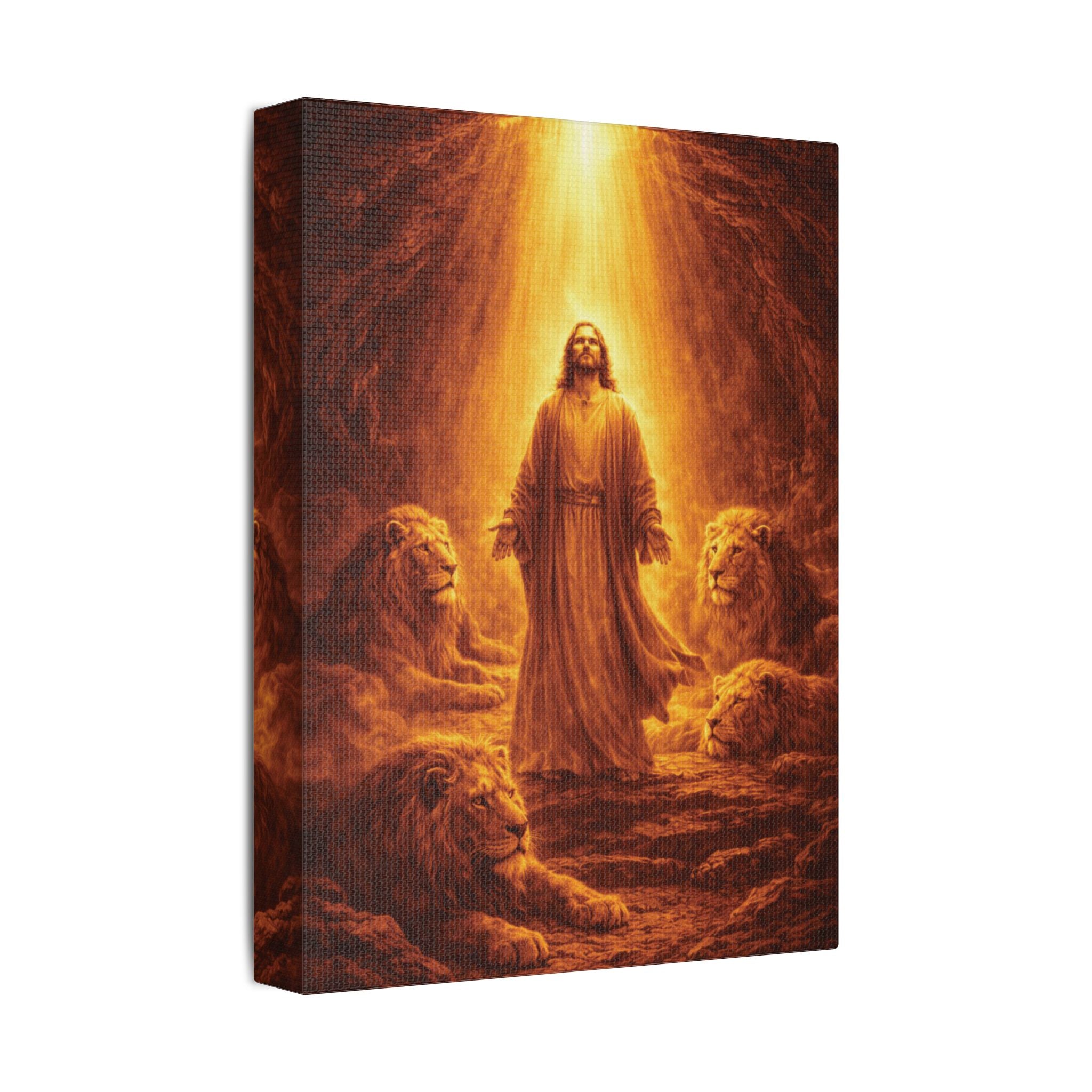 Daniel in the Lions' Den Canvas — Gold Biblical Wall Art | Christian Faith Decor