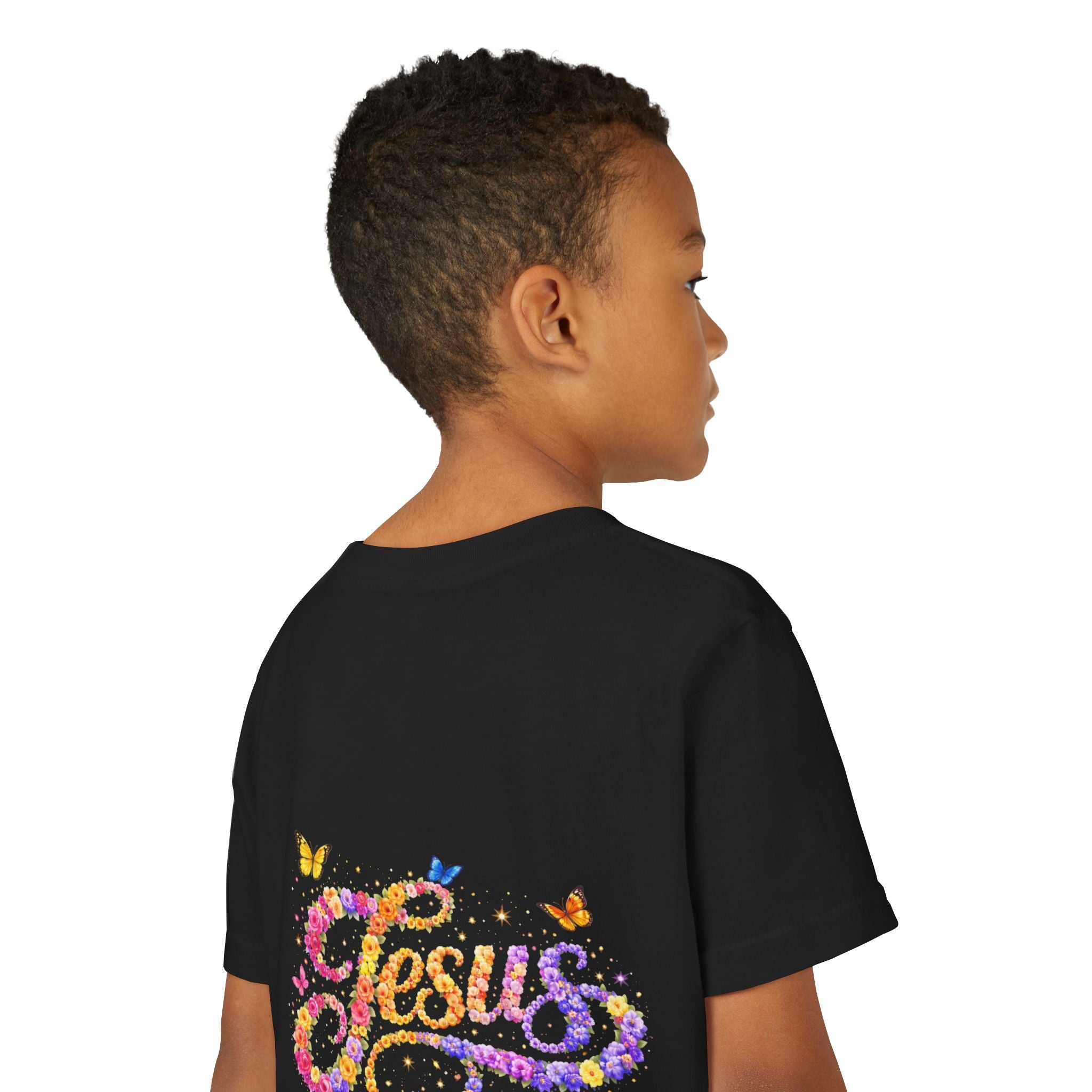 Youth Jesus Floral Script T-Shirt – Butterfly Christian Kids Tee | Faith Youth Shirt