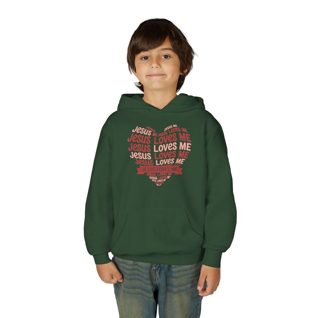 Jesus Loves Me Youth Hoodie – Heart Word Cloud Christian Kids Sweatshirt | Faith Inspired Kids Apparel