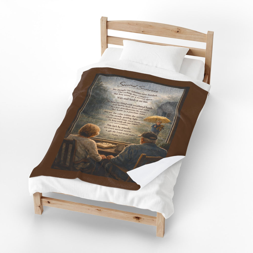 Second Sunrise - Velveteen Plush Blanket with Rainy Window Scene